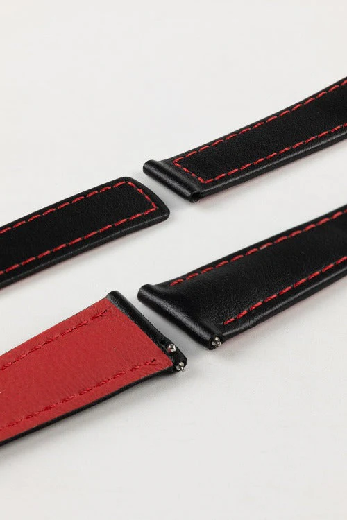 Hirsch SPEED Calfskin Deployment Watch Strap in BLACK/RED - Image 5