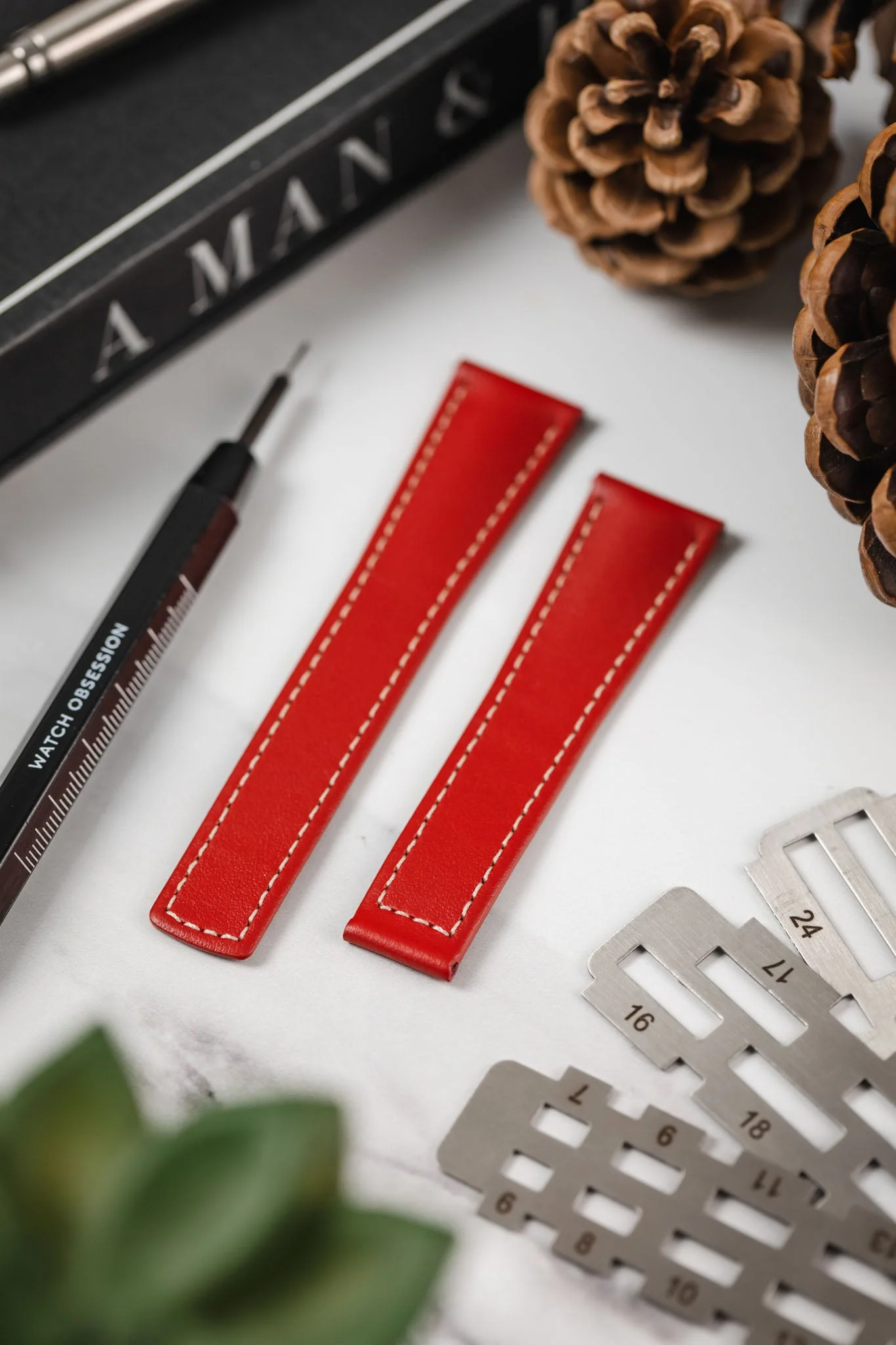 Hirsch SPEED Calfskin Deployment Watch Strap in RED/WHITE - Image 2