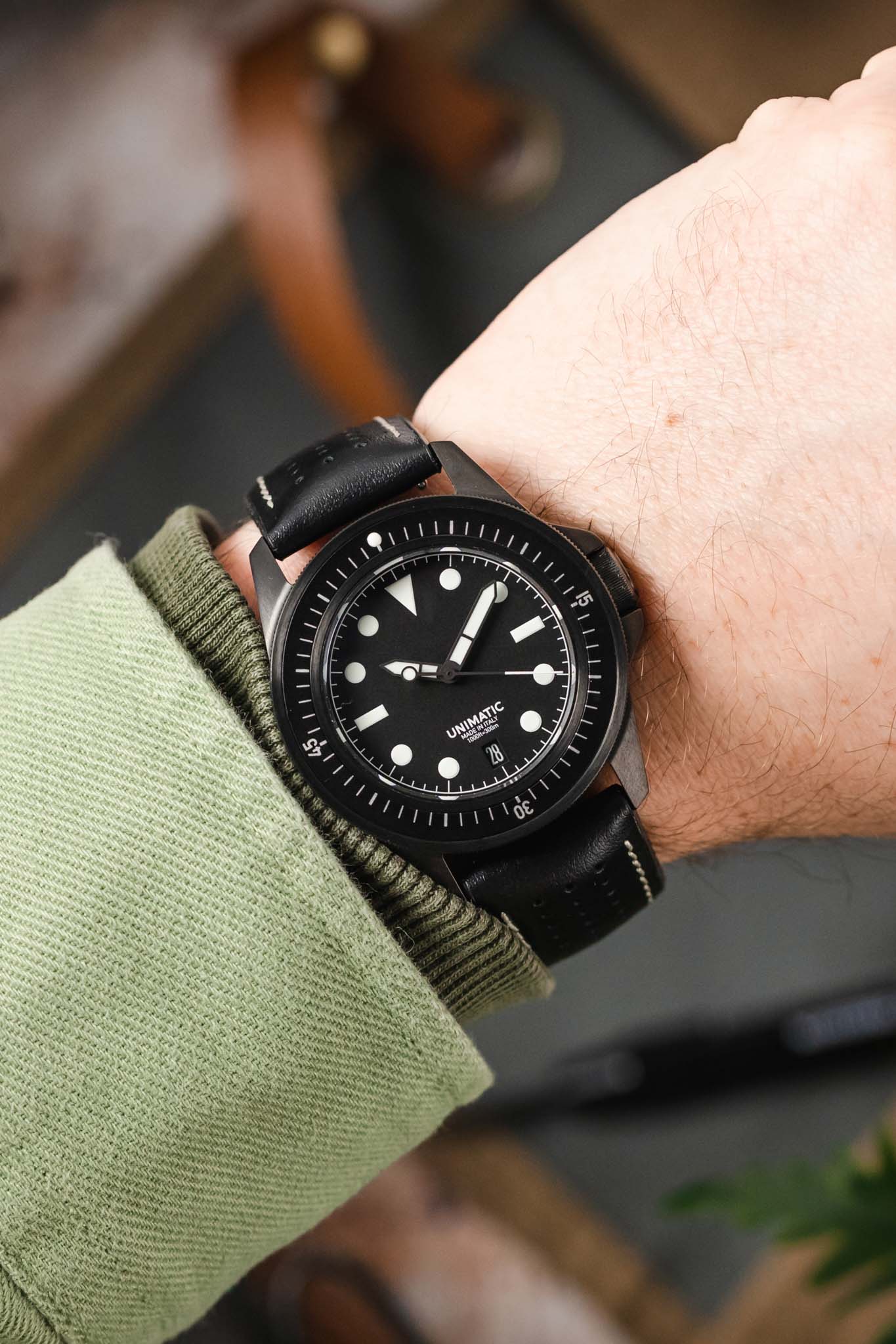 Hirsch TIGER Perforated Leather Performance Watch Strap in BLACK - Image 2