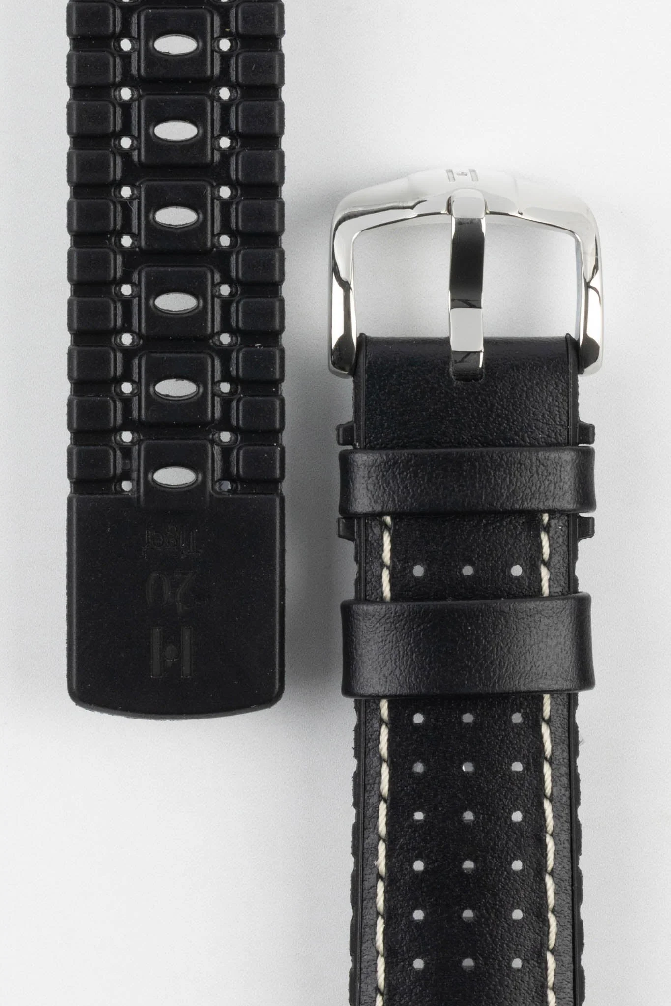 Hirsch TIGER Perforated Leather Performance Watch Strap in BLACK - Image 3