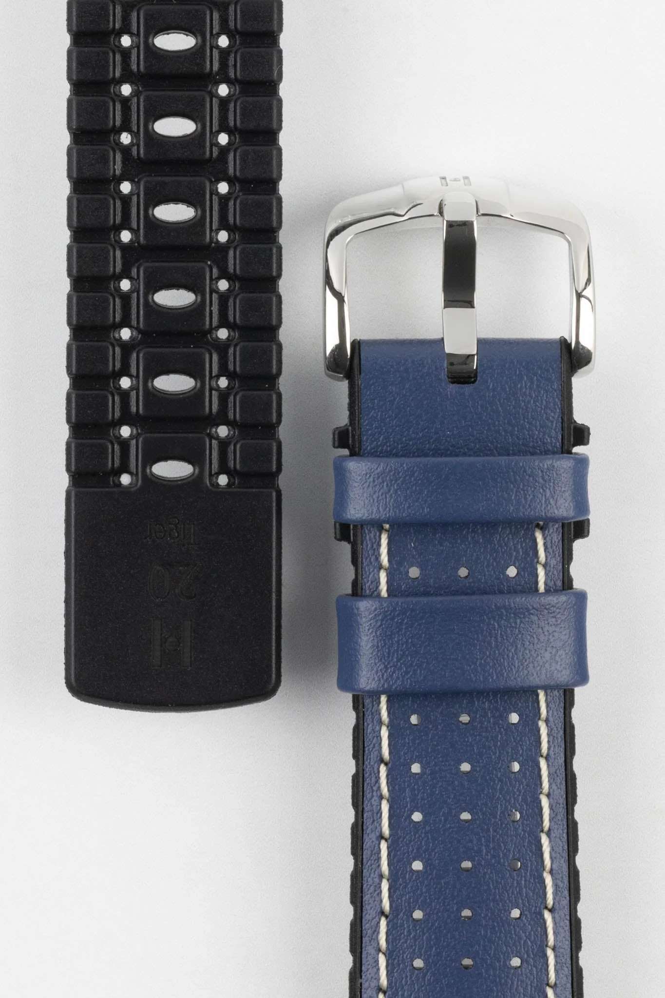 Hirsch TIGER Perforated Leather Performance Watch Strap in BLUE - Image 3