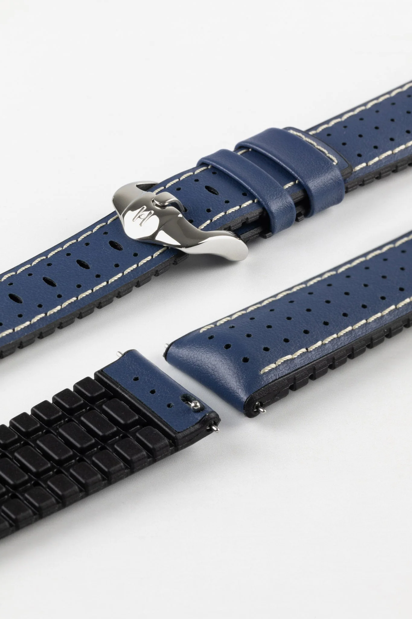 Hirsch TIGER Perforated Leather Performance Watch Strap in BLUE - Image 7