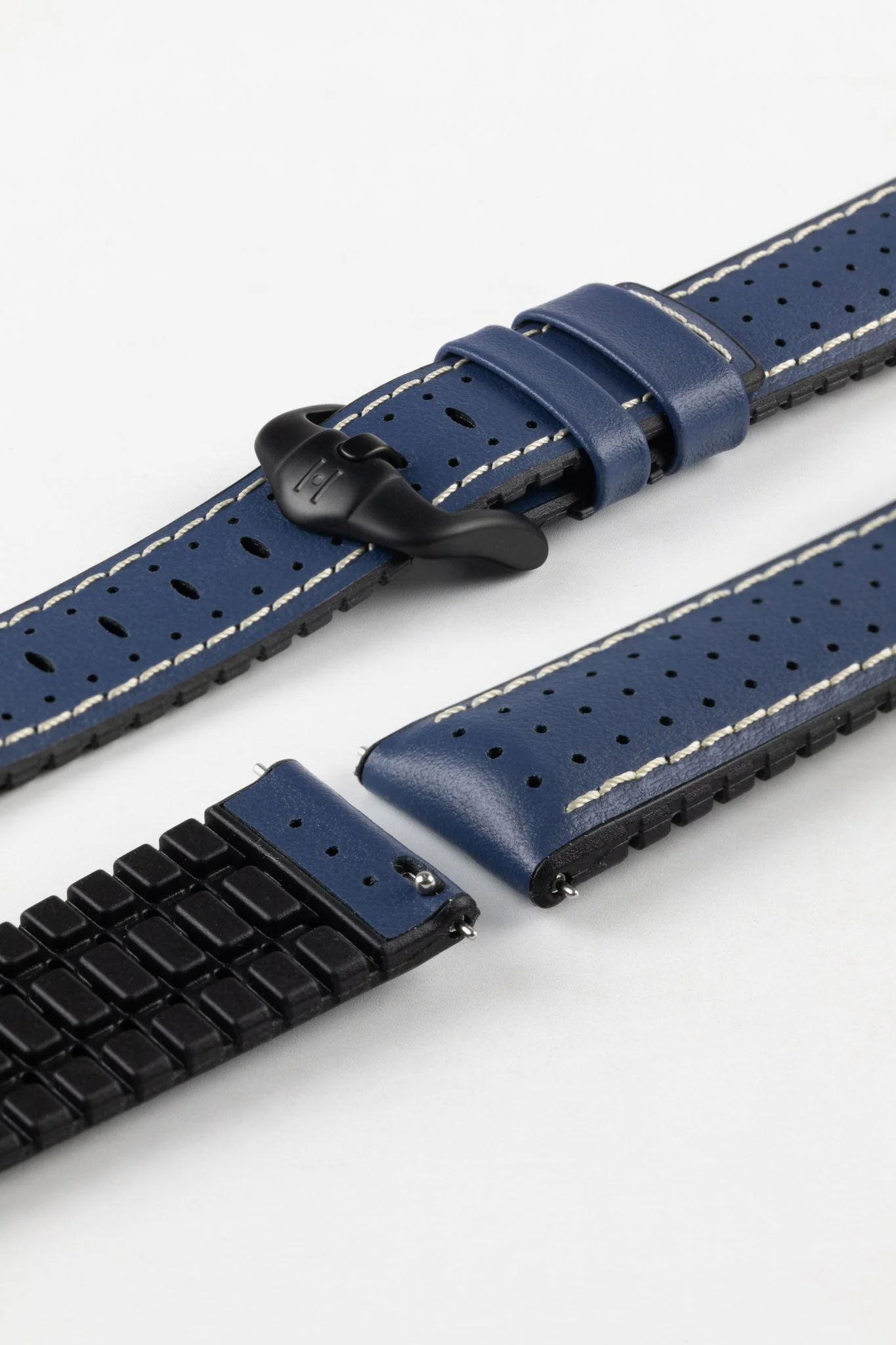 Hirsch TIGER Perforated Leather Performance Watch Strap in BLUE - Image 8