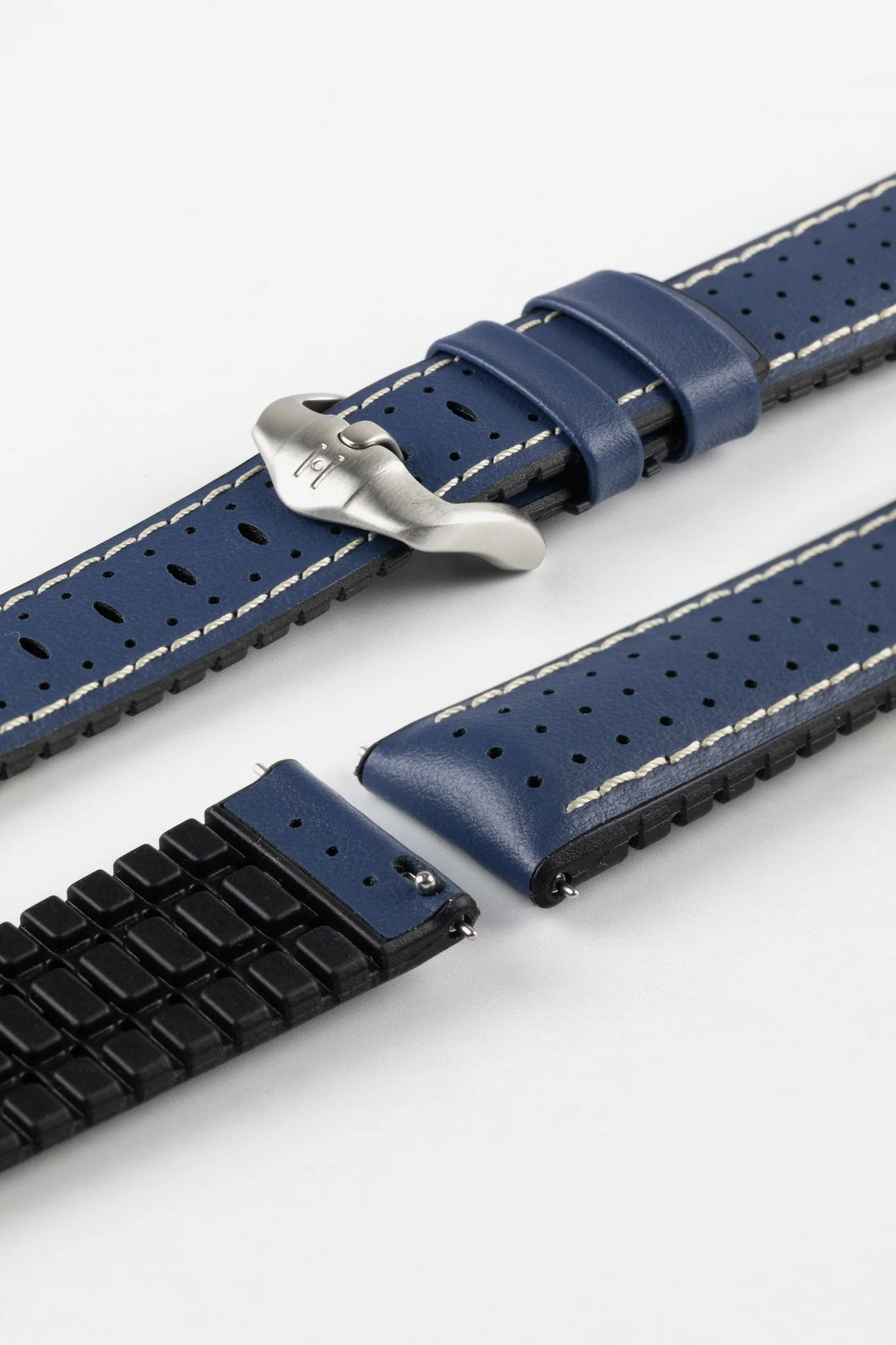 Hirsch TIGER Perforated Leather Performance Watch Strap in BLUE - Image 9