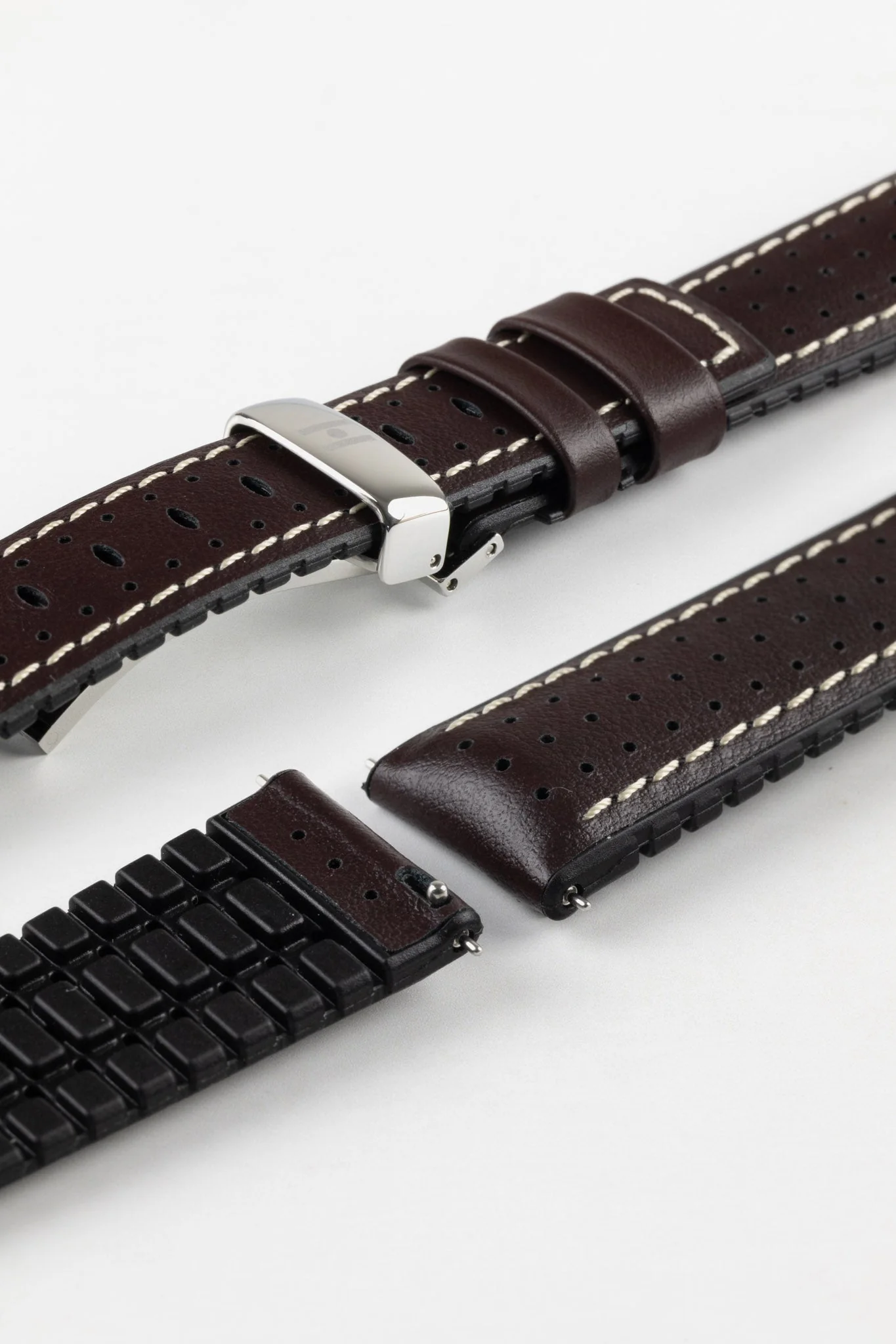 Hirsch TIGER Perforated Leather Performance Watch Strap in BROWN - Image 10