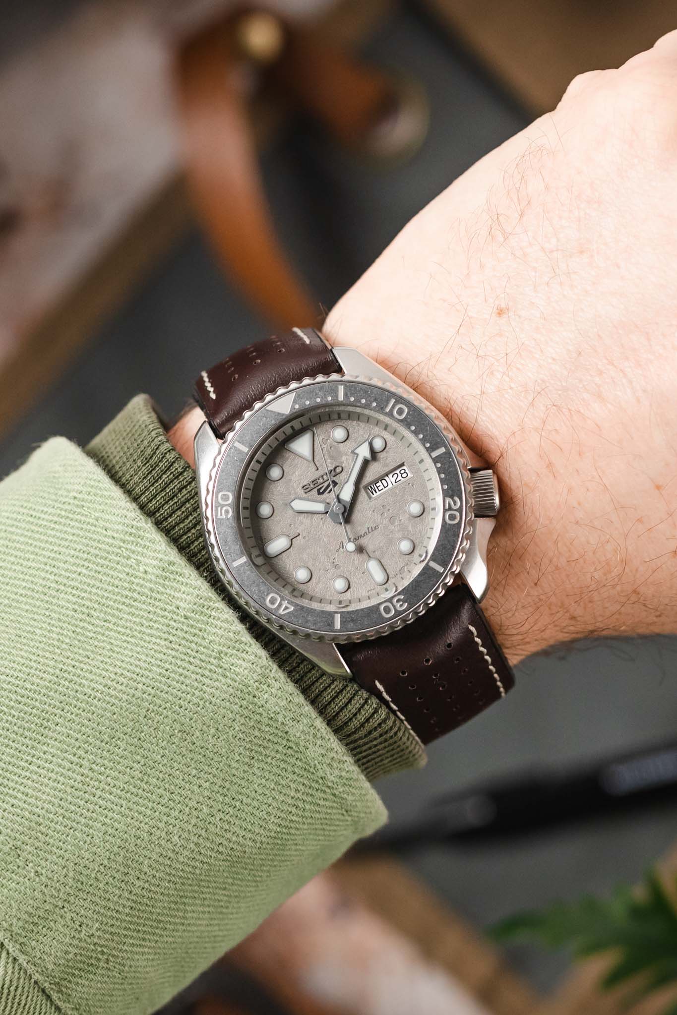 Hirsch TIGER Perforated Leather Performance Watch Strap in BROWN - Image 2