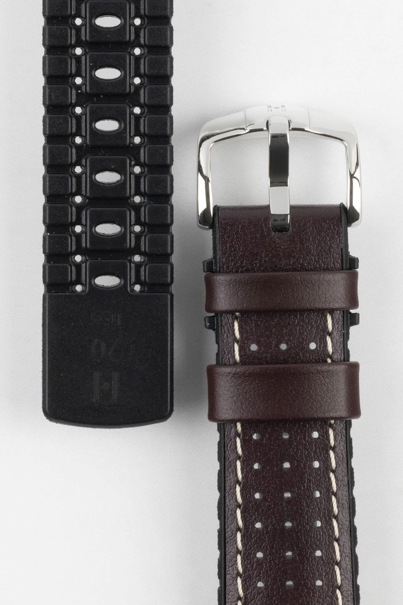 Hirsch TIGER Perforated Leather Performance Watch Strap in BROWN - Image 3