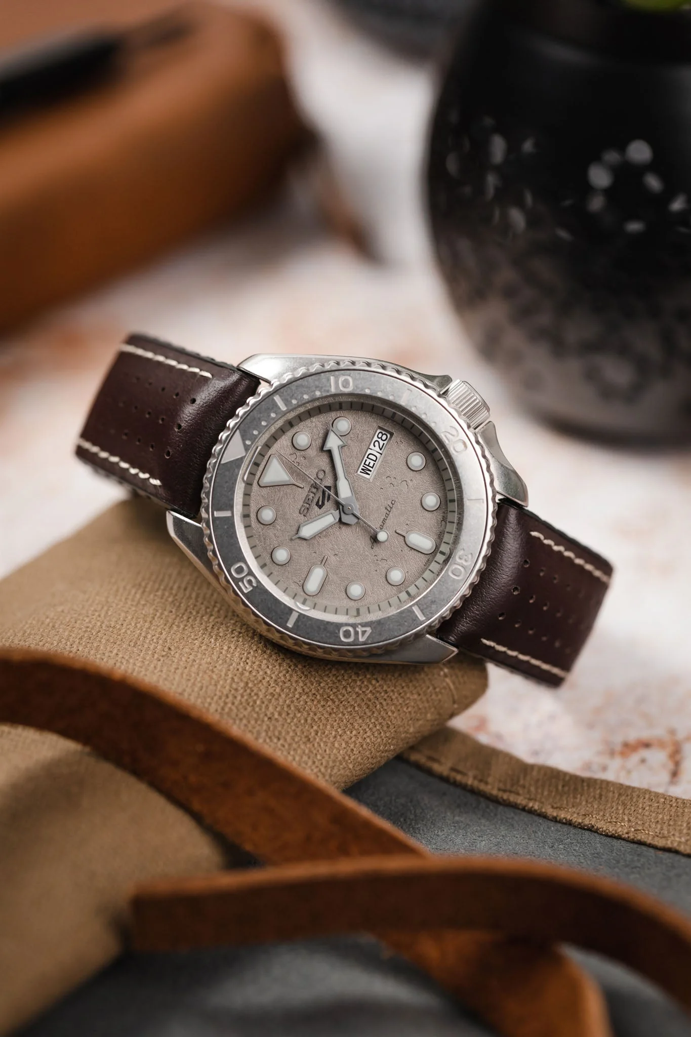 Hirsch TIGER Perforated Leather Performance Watch Strap in BROWN - Image 4