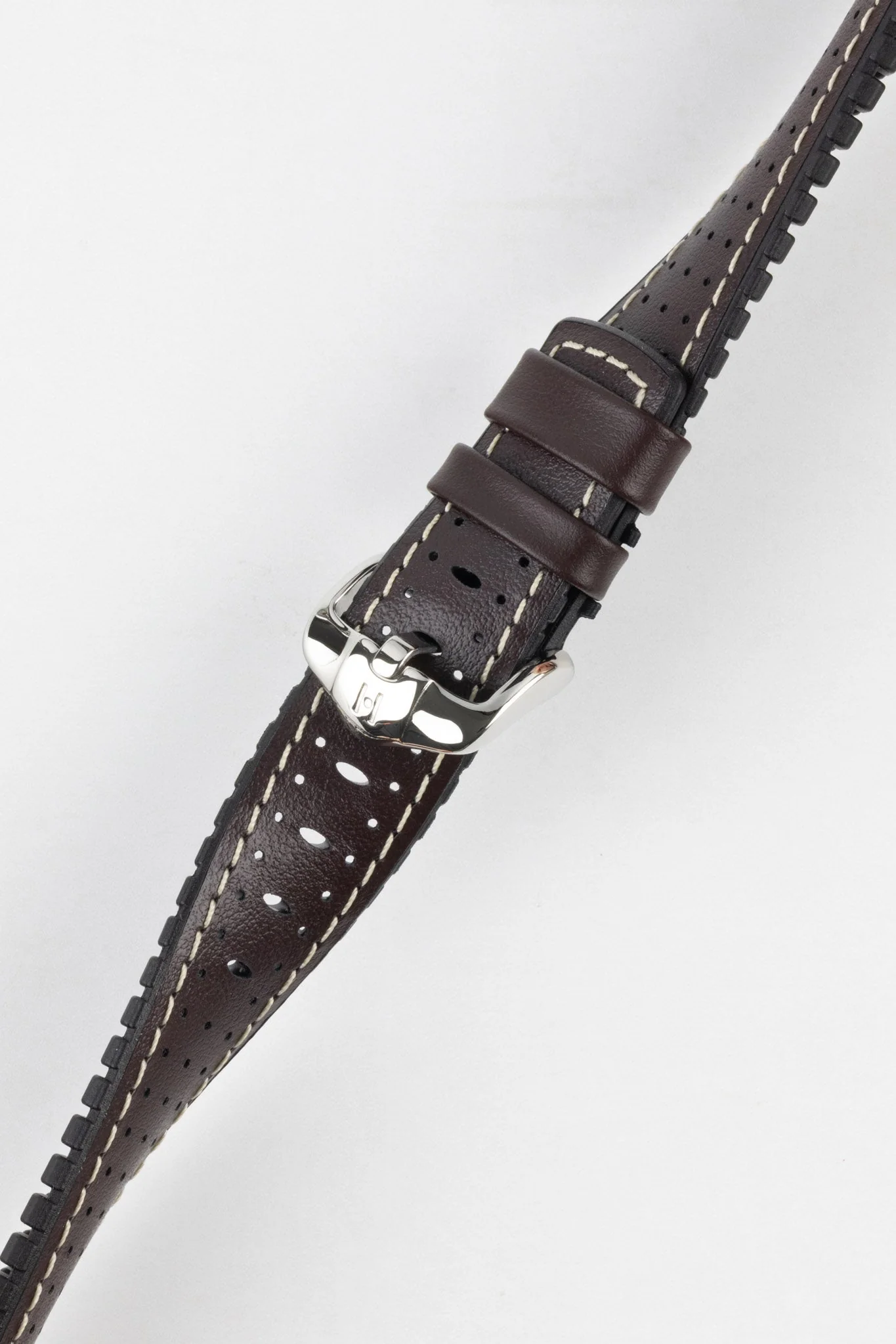 Hirsch TIGER Perforated Leather Performance Watch Strap in BROWN - Image 5