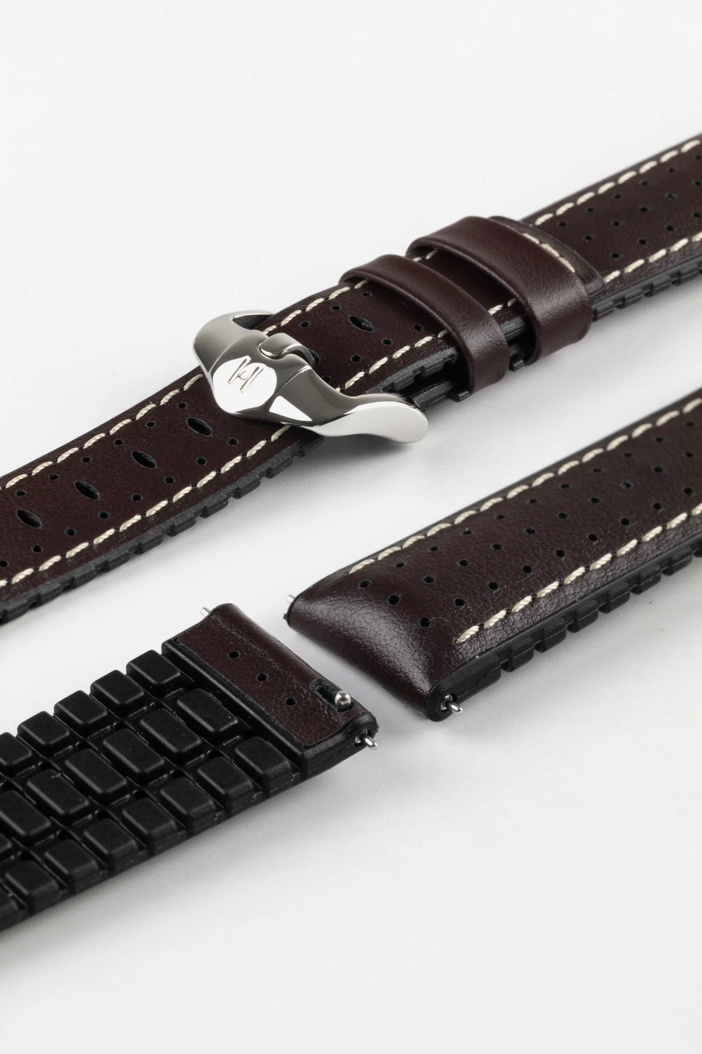 Hirsch TIGER Perforated Leather Performance Watch Strap in BROWN - Image 7