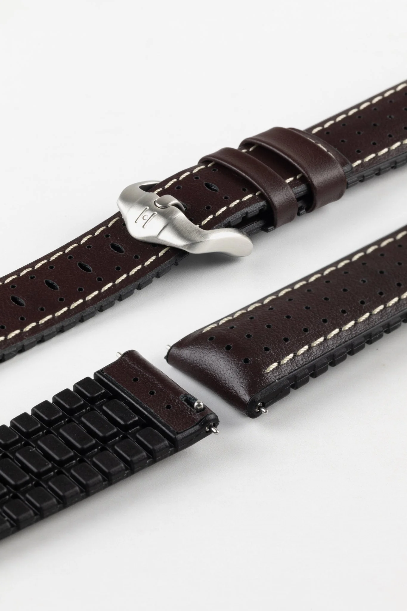 Hirsch TIGER Perforated Leather Performance Watch Strap in BROWN - Image 9