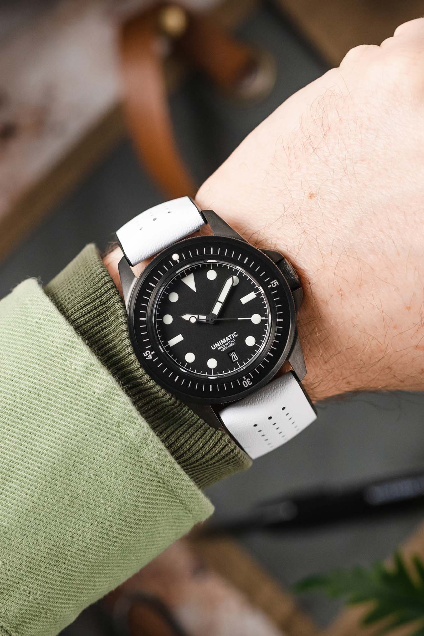 Hirsch TIGER Perforated Leather Performance Watch Strap in WHITE - Image 2