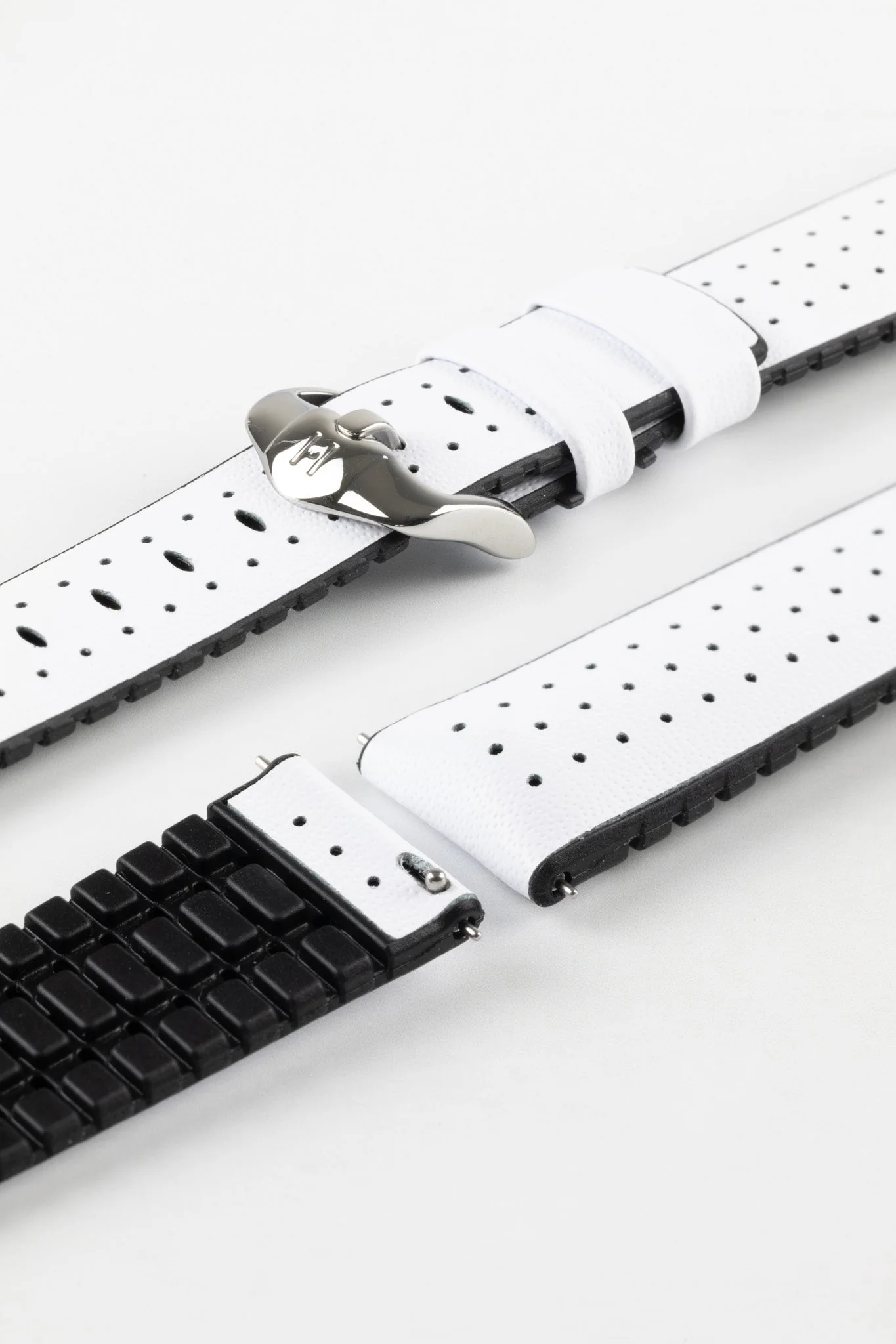 Hirsch TIGER Perforated Leather Performance Watch Strap in WHITE - Image 7