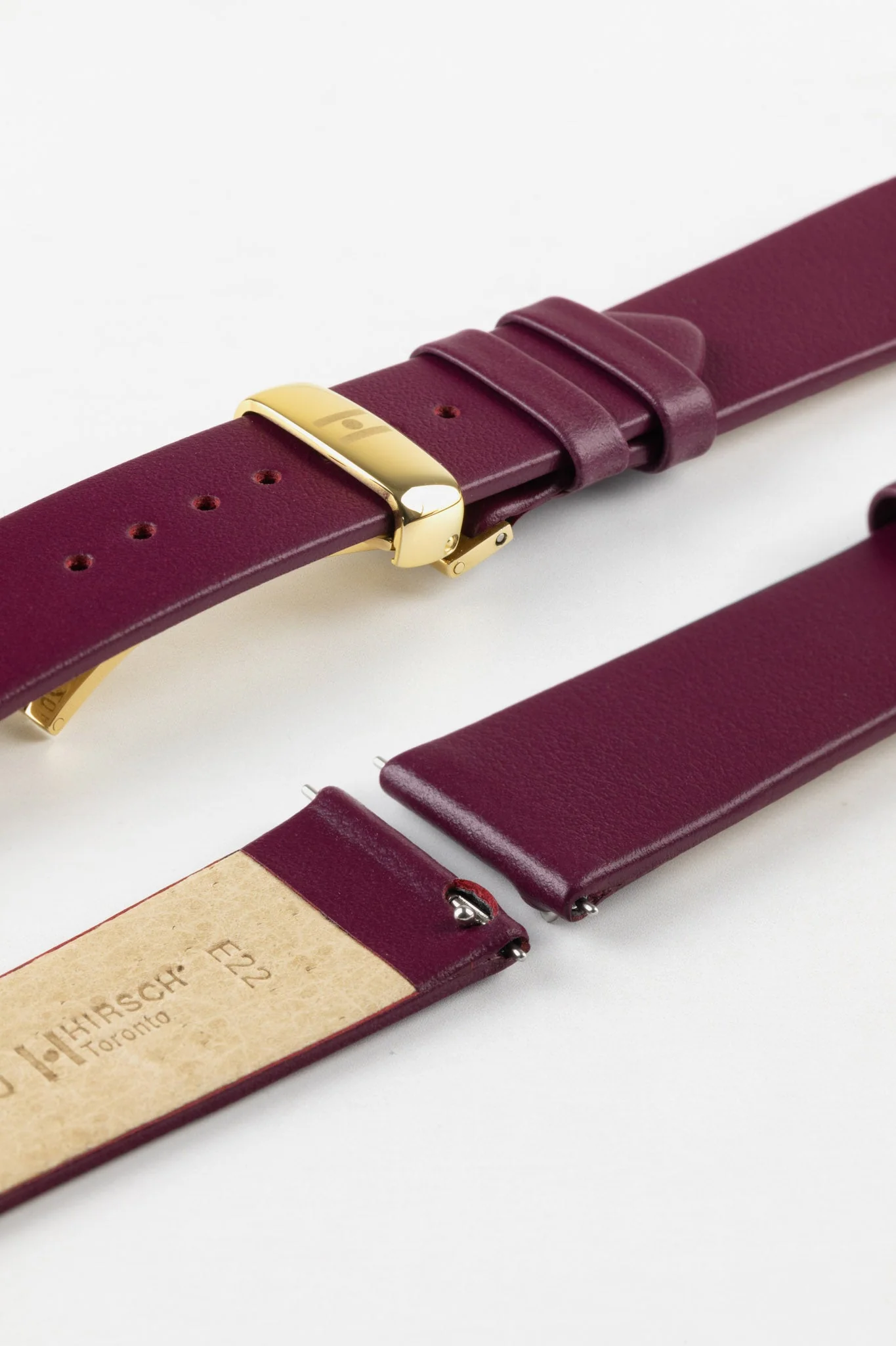 Hirsch TORONTO Quick-Release Fine-Grained Leather Watch Strap in BERRY - Image 10