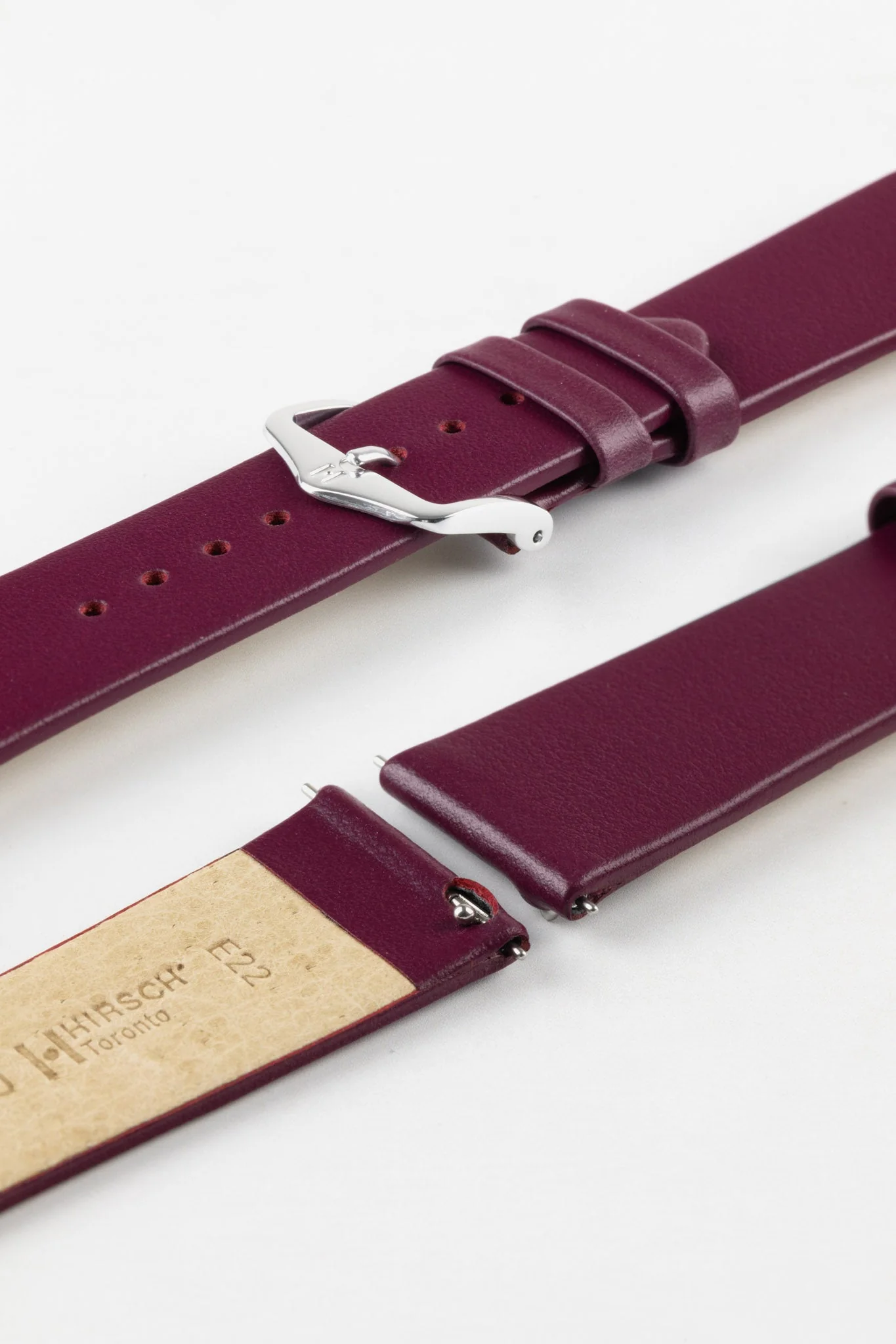 Hirsch TORONTO Quick-Release Fine-Grained Leather Watch Strap in BERRY - Image 7
