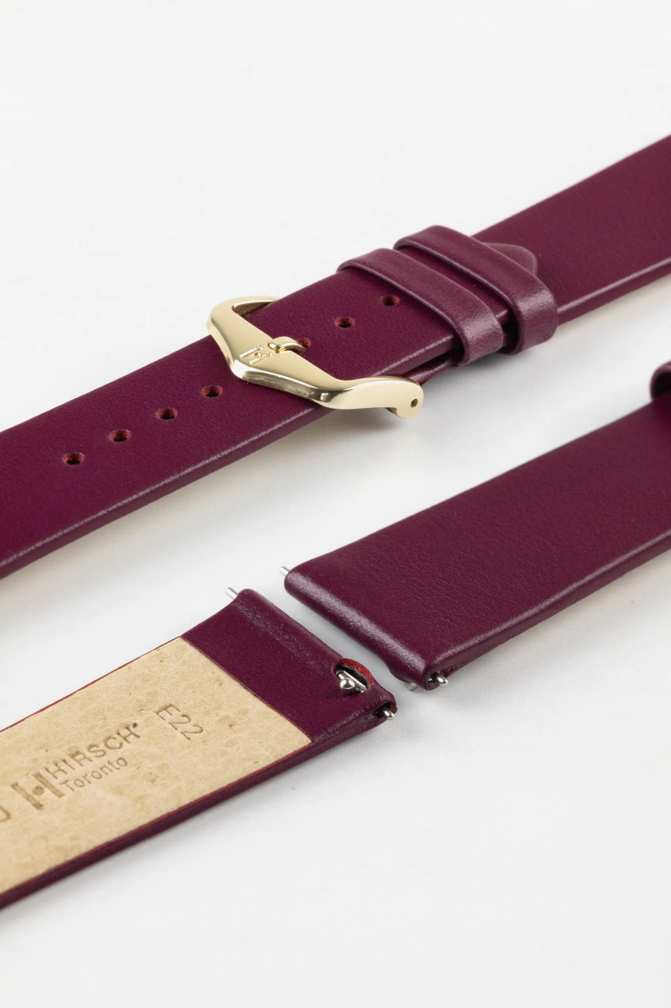 Hirsch TORONTO Quick-Release Fine-Grained Leather Watch Strap in BERRY - Image 8