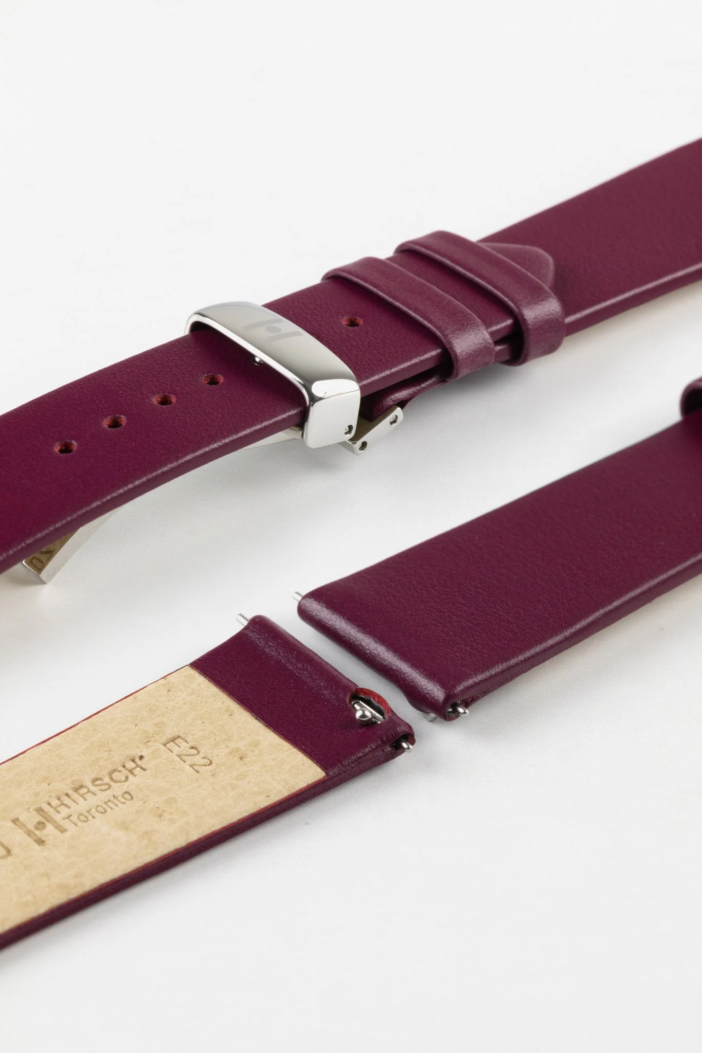 Hirsch TORONTO Quick-Release Fine-Grained Leather Watch Strap in BERRY - Image 9