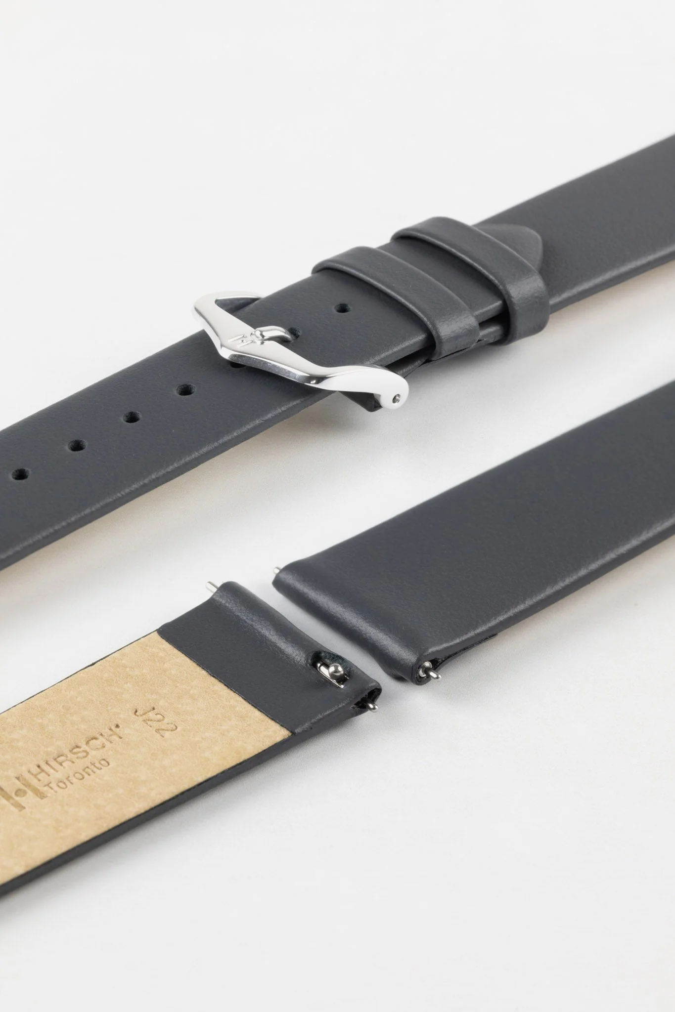 Hirsch TORONTO Quick-Release Fine-Grained Leather Watch Strap in GREY - Image 7