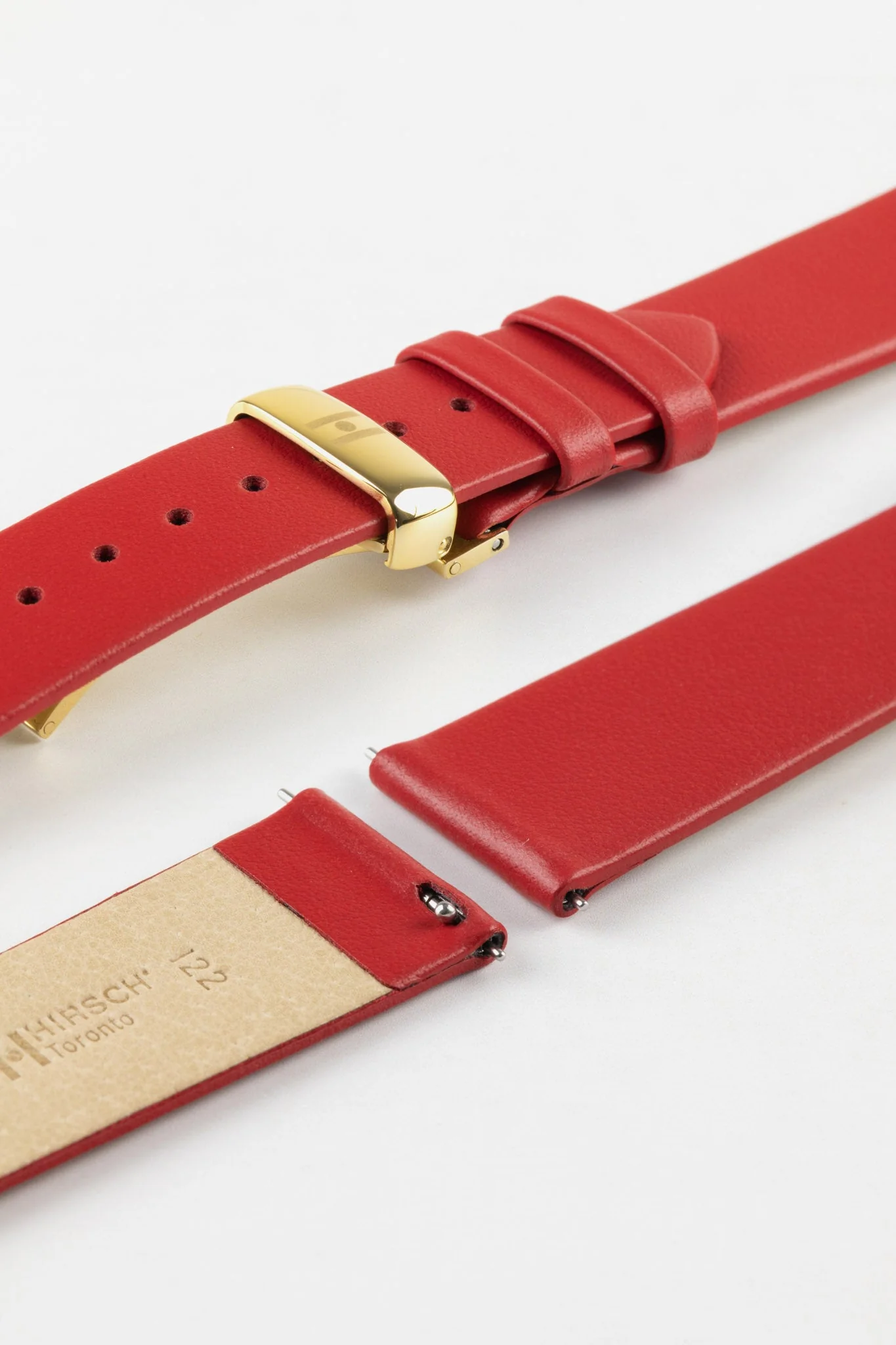 Hirsch TORONTO Quick-Release Fine-Grained Leather Watch Strap in RED - Image 10