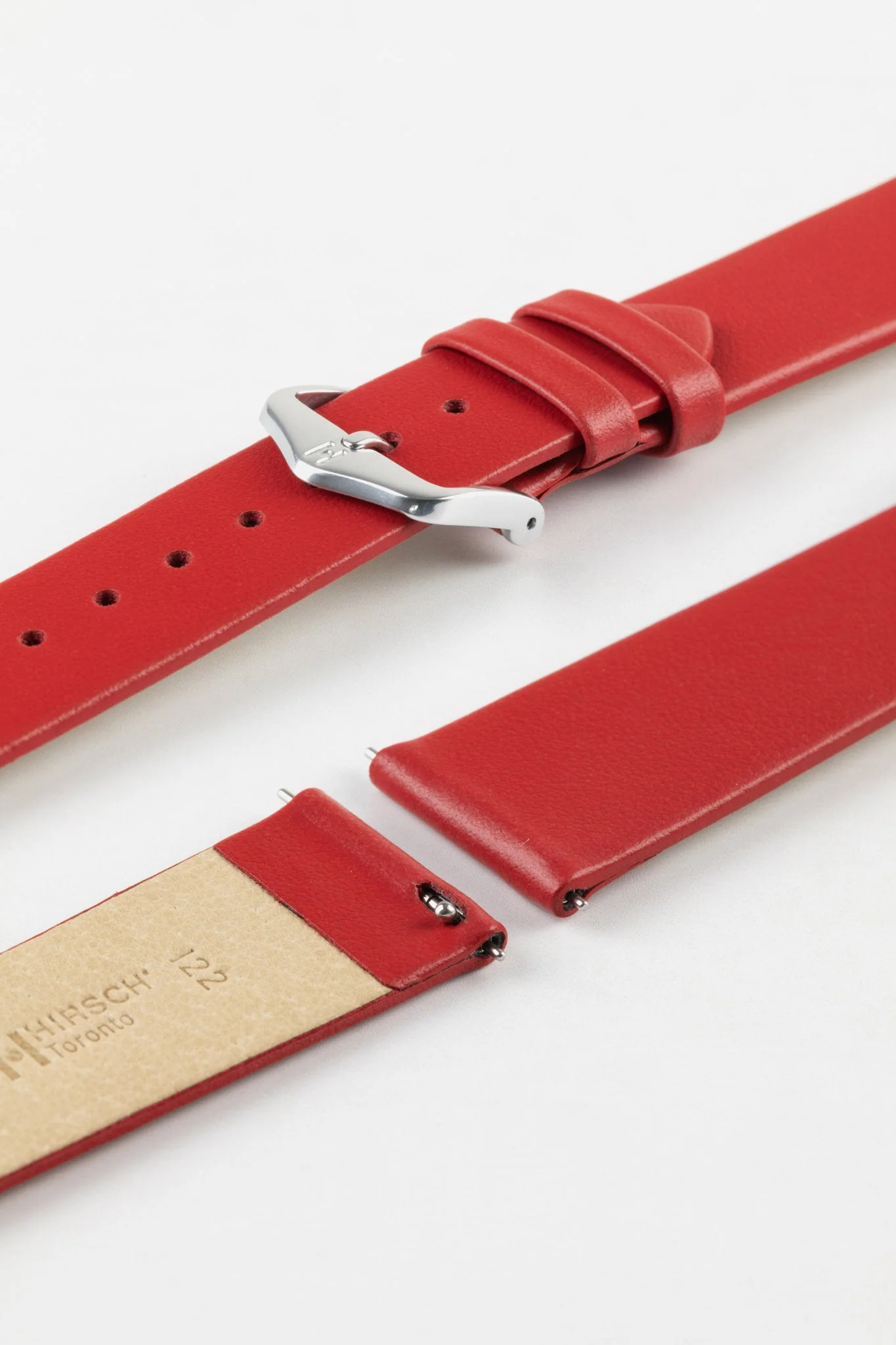 Hirsch TORONTO Quick-Release Fine-Grained Leather Watch Strap in RED - Image 7