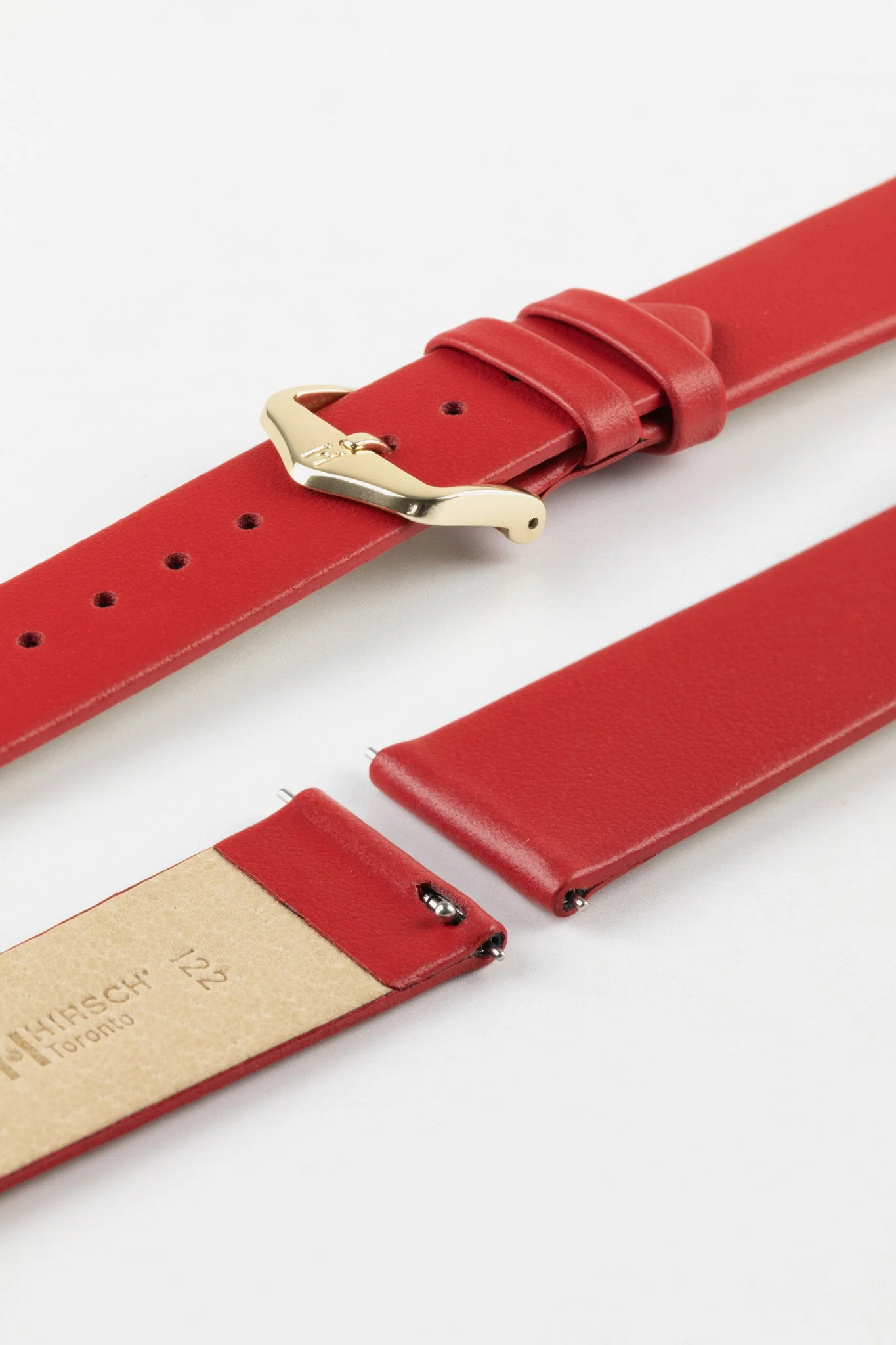 Hirsch TORONTO Quick-Release Fine-Grained Leather Watch Strap in RED - Image 8