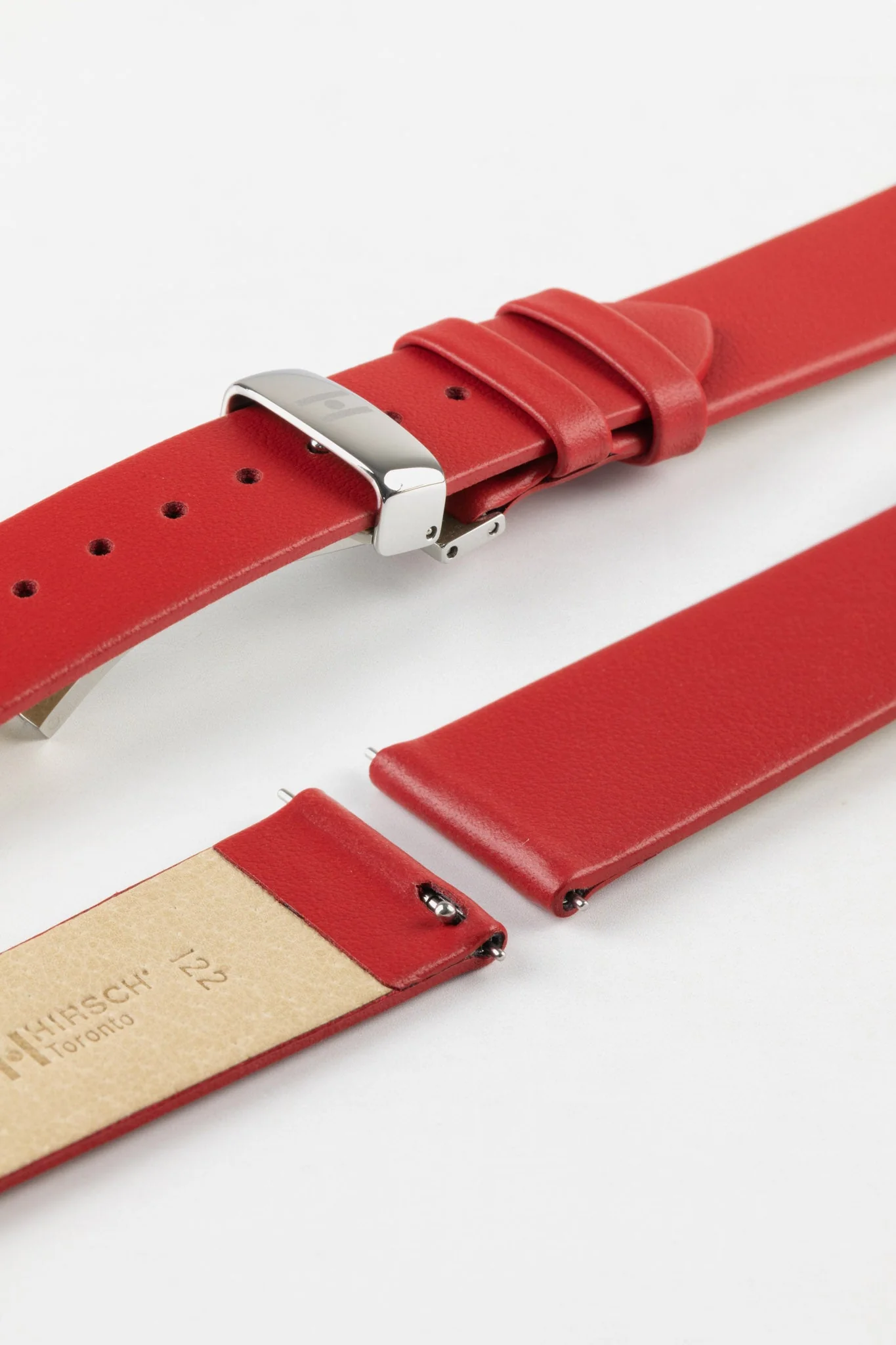Hirsch TORONTO Quick-Release Fine-Grained Leather Watch Strap in RED - Image 9