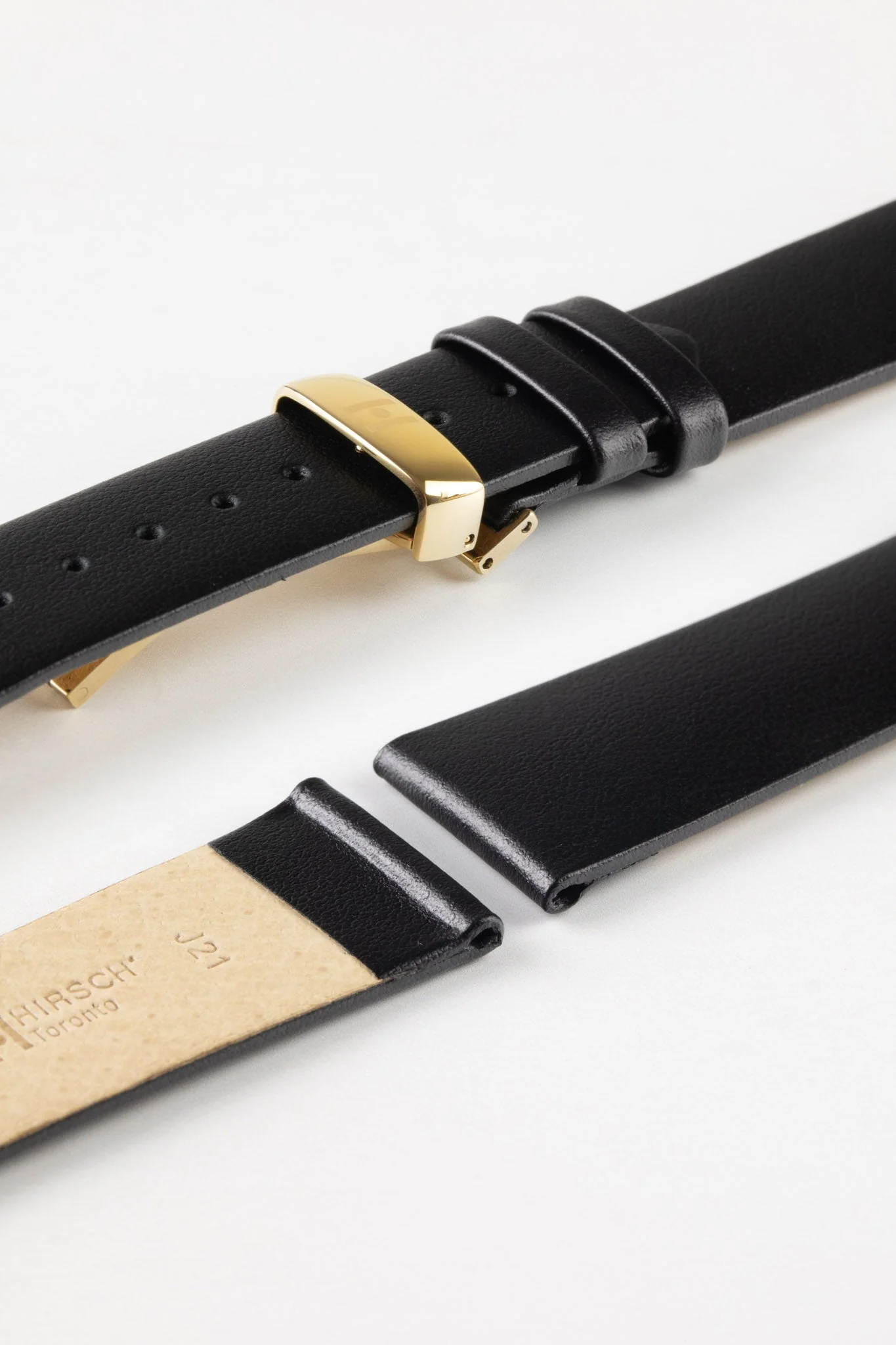 Hirsch TORONTO NQR Fine-Grained Leather Watch Strap in BLACK - Image 10
