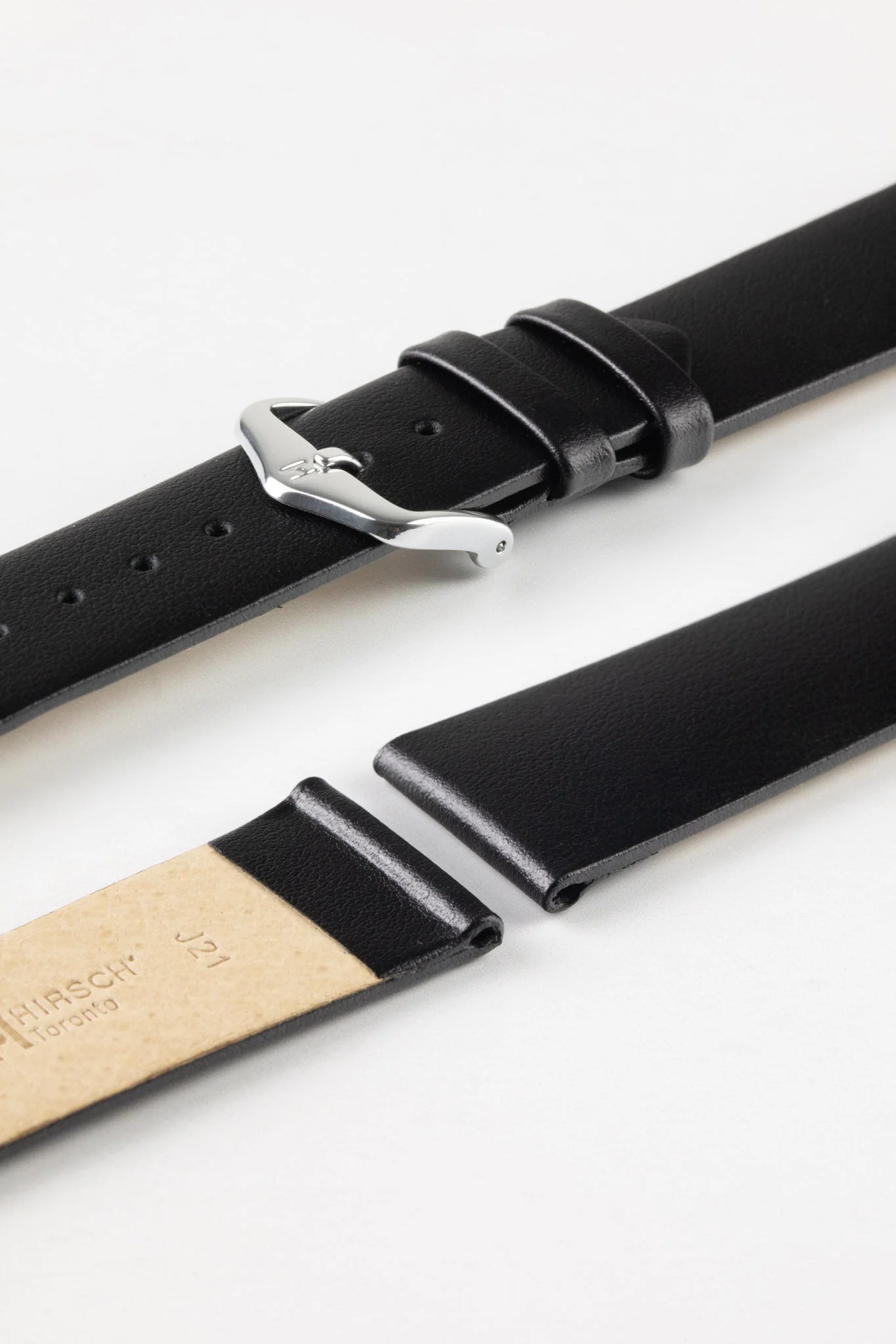 Hirsch TORONTO NQR Fine-Grained Leather Watch Strap in BLACK - Image 7