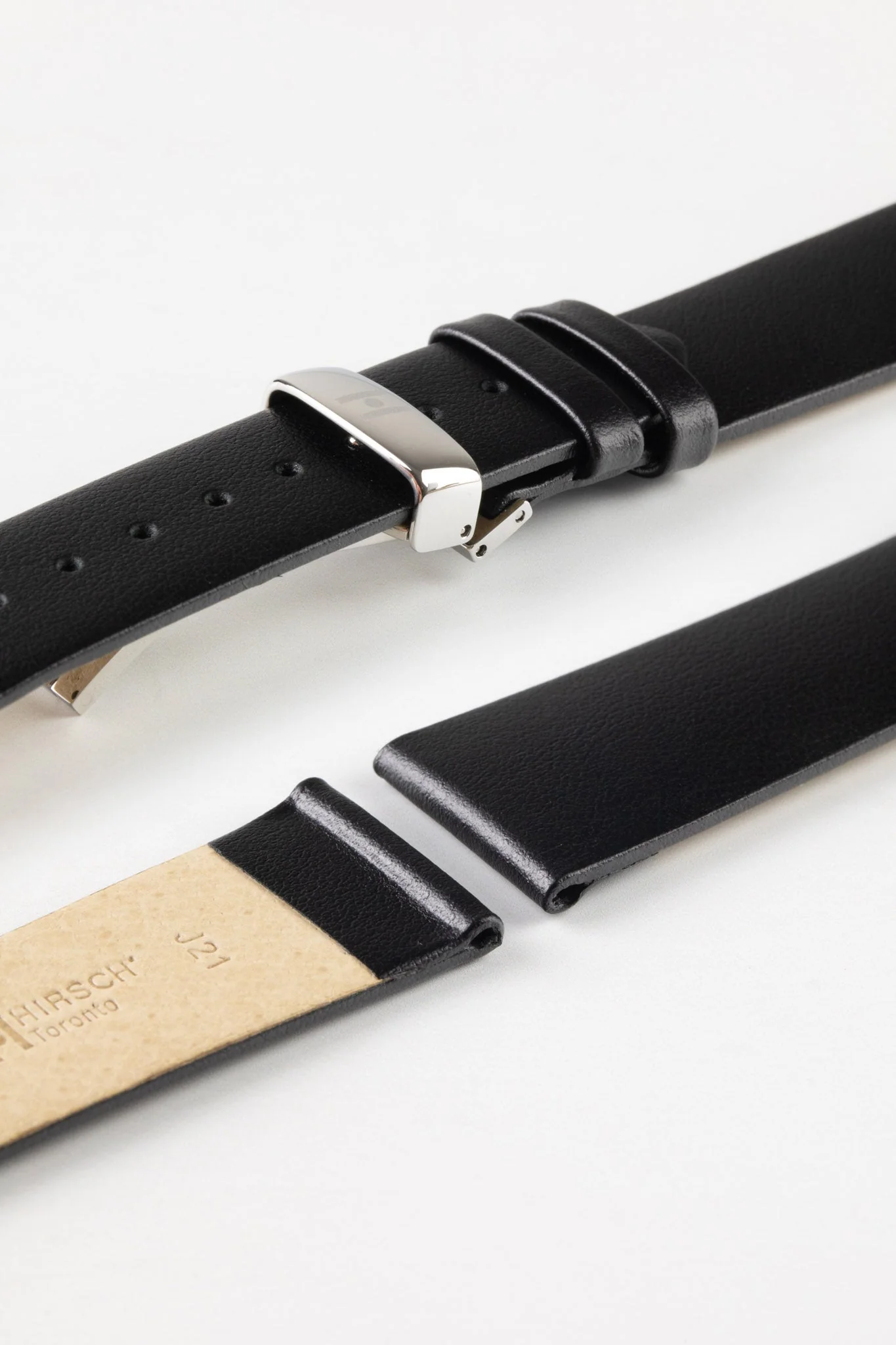 Hirsch TORONTO NQR Fine-Grained Leather Watch Strap in BLACK - Image 9