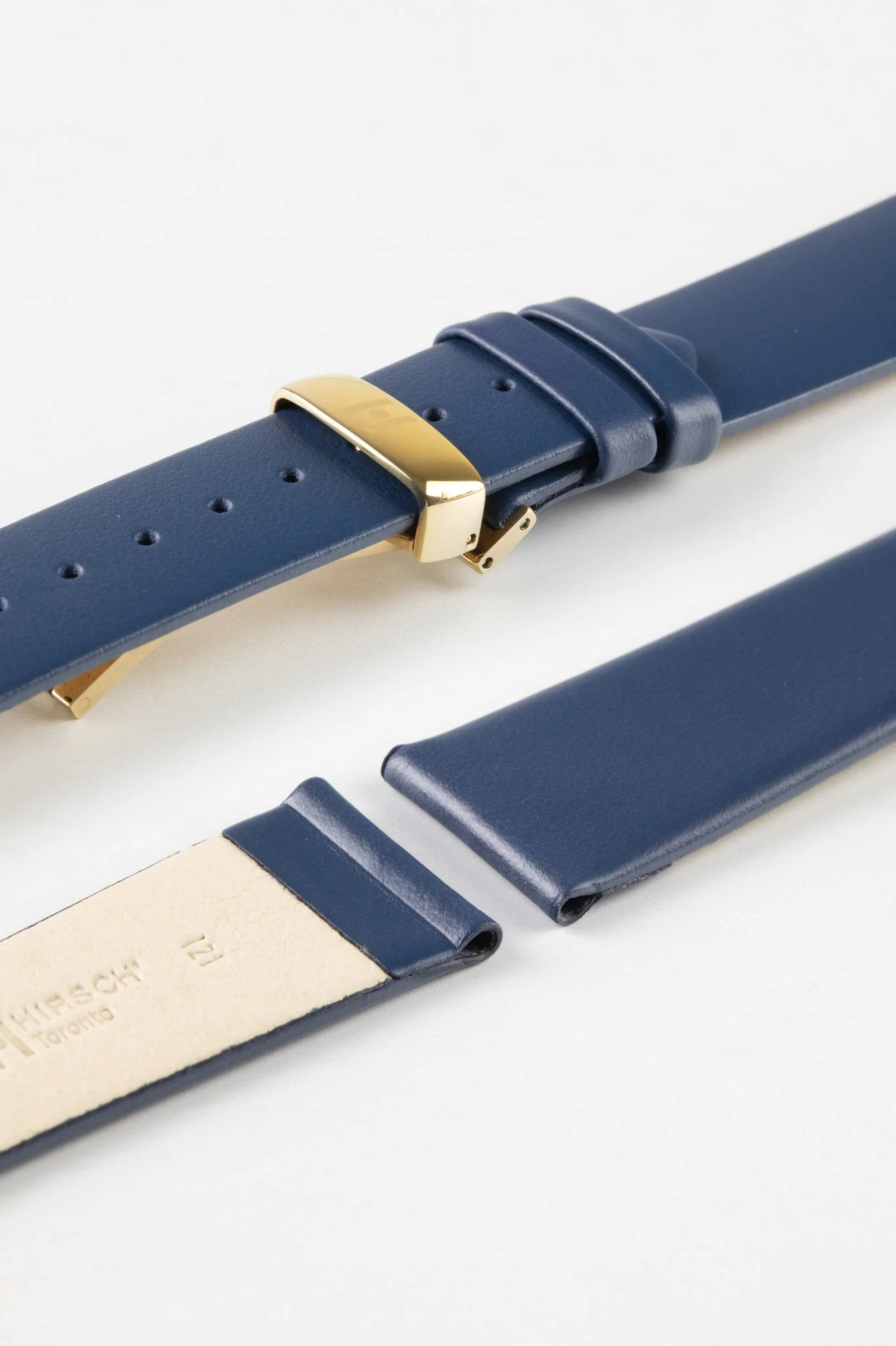Hirsch TORONTO NQR Fine-Grained Leather Watch Strap in BLUE - Image 10