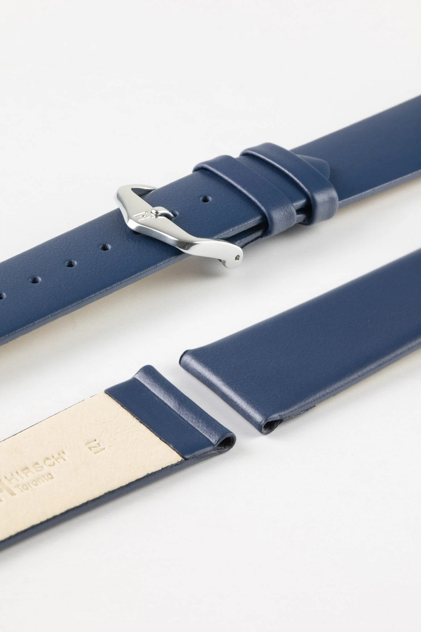 Hirsch TORONTO NQR Fine-Grained Leather Watch Strap in BLUE - Image 7