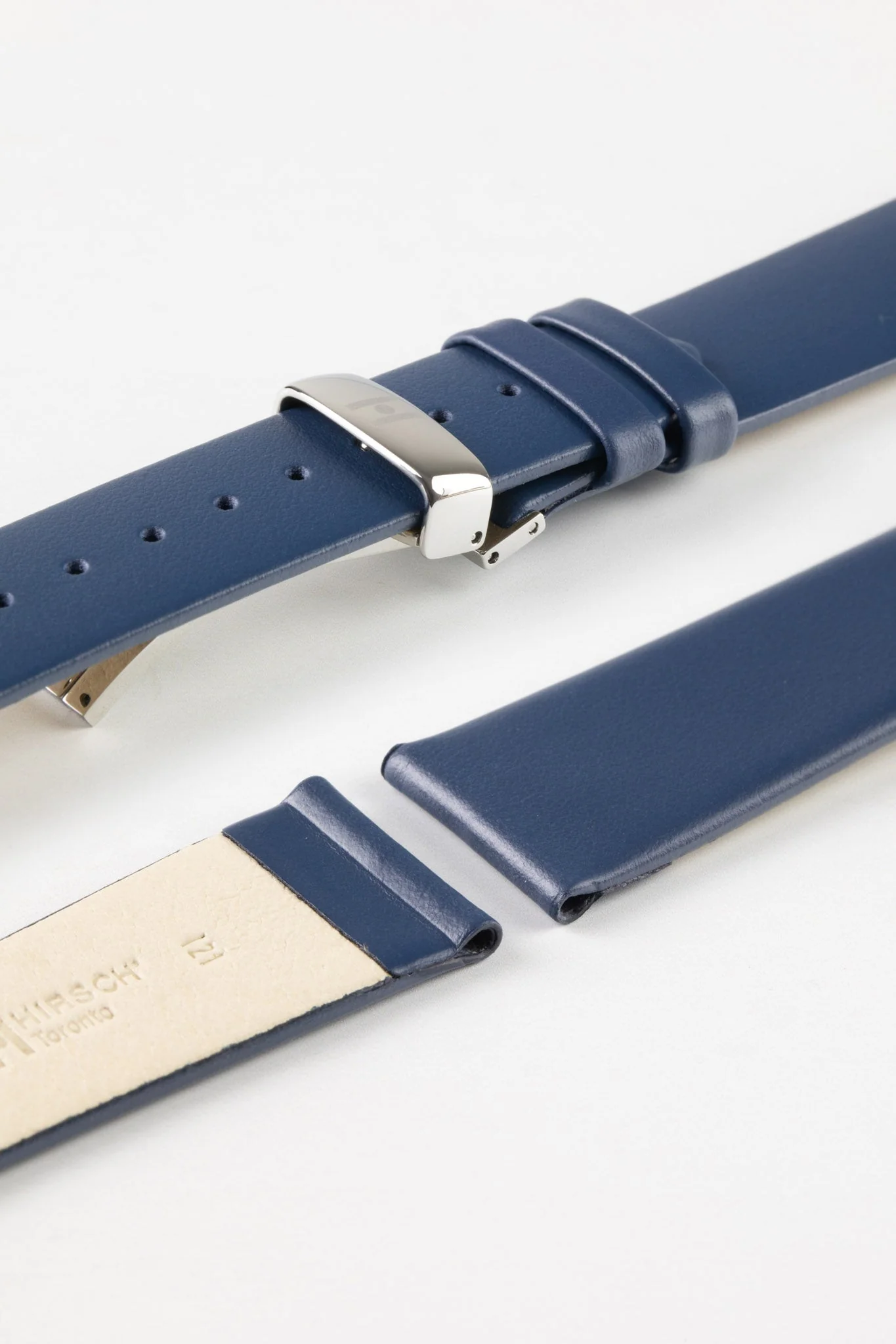 Hirsch TORONTO NQR Fine-Grained Leather Watch Strap in BLUE - Image 9