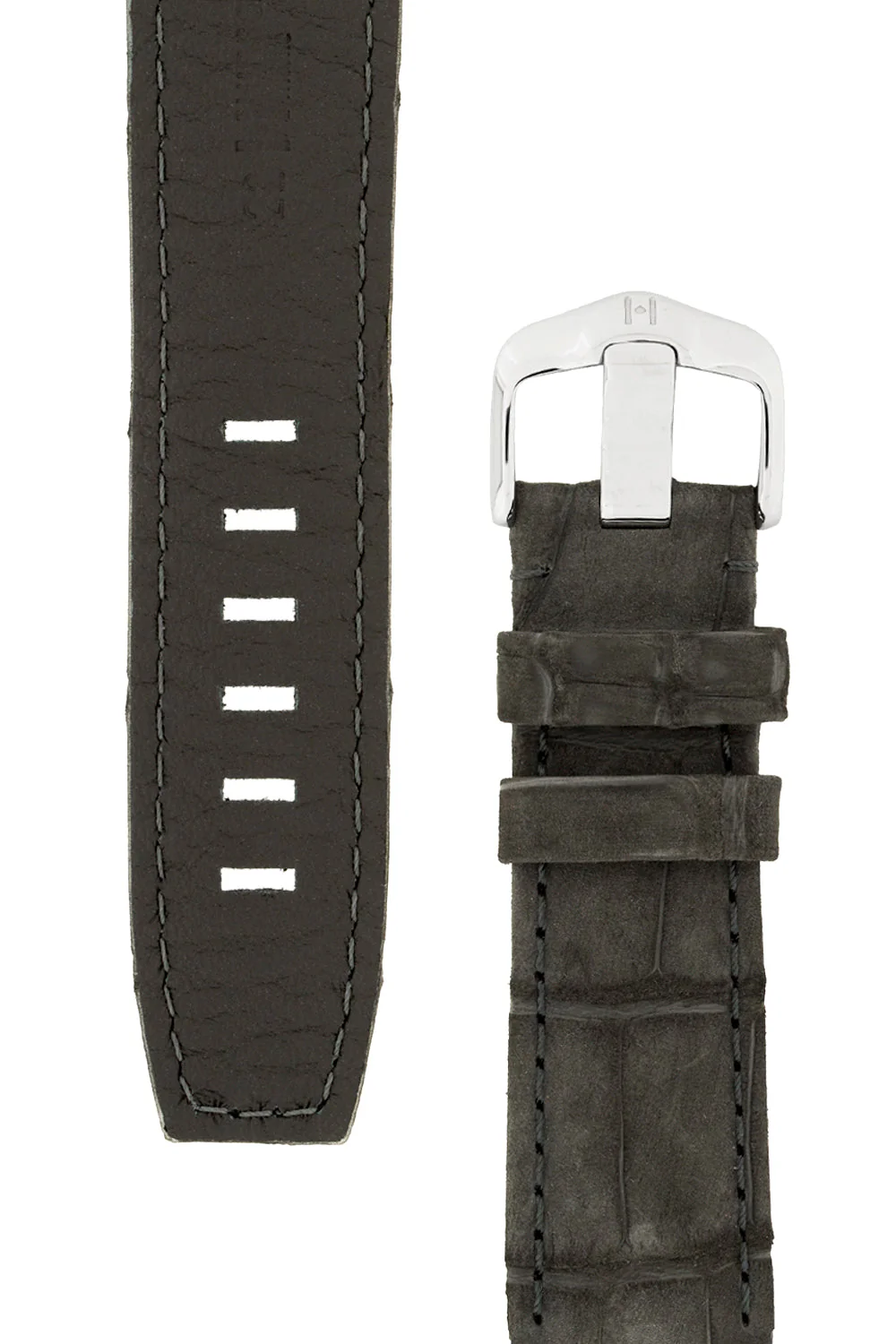 Hirsch TRITONE Nubuck Alligator Leather Watch Strap in BLACK - Image 3