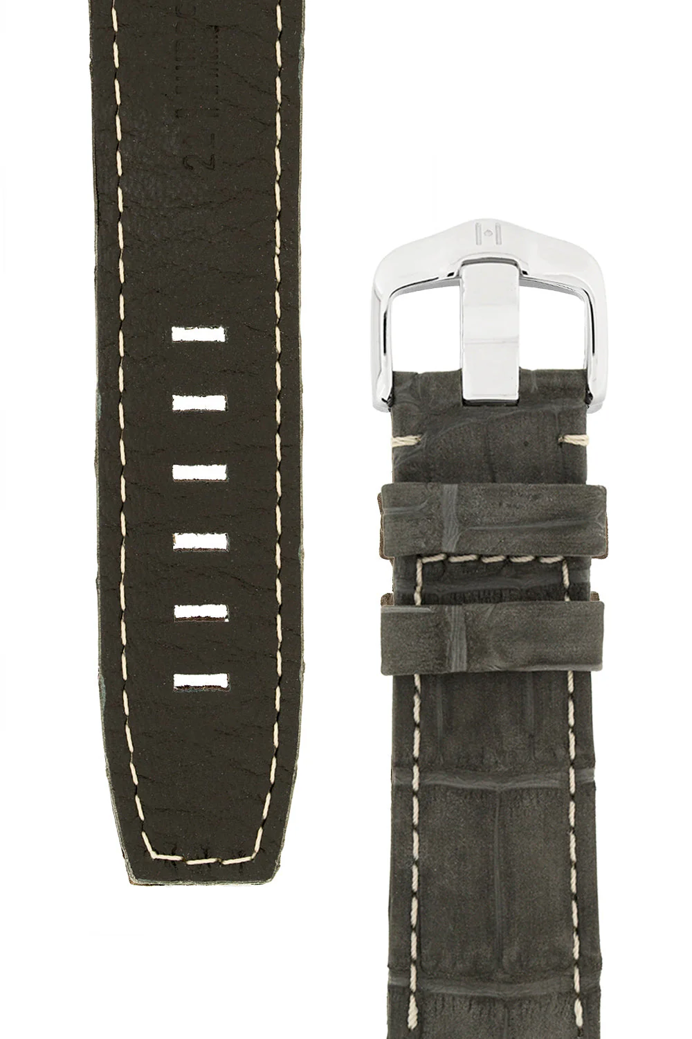 Hirsch TRITONE Nubuck Alligator Leather Watch Strap in BLACK With WHITE Stitching - Image 3