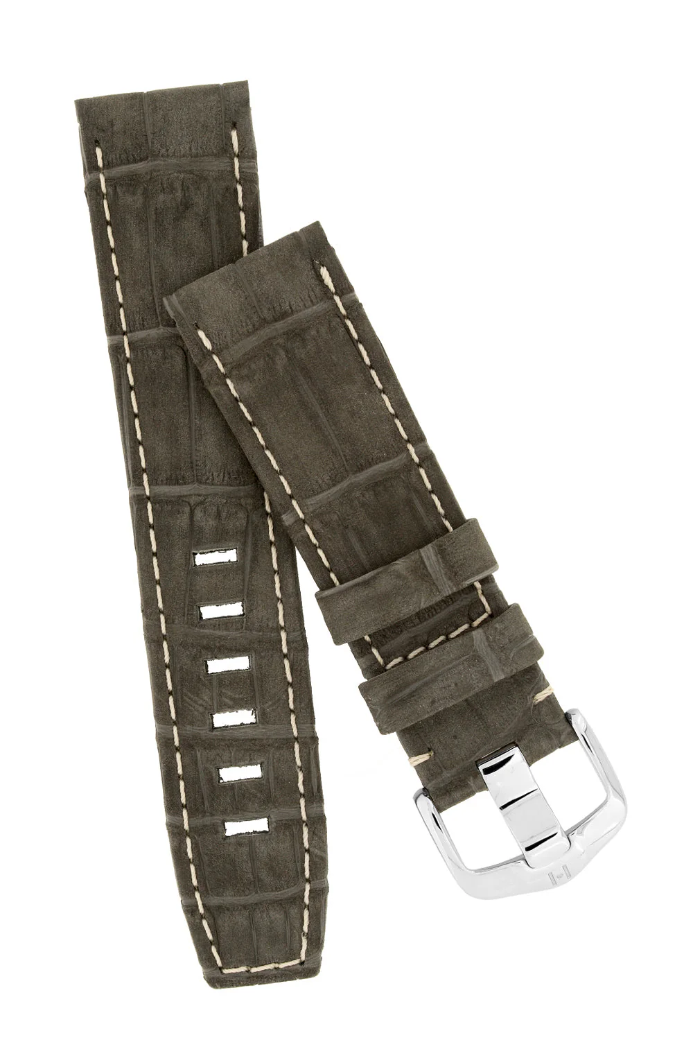 Hirsch TRITONE Nubuck Alligator Leather Watch Strap in BLACK With WHITE Stitching - Image 4