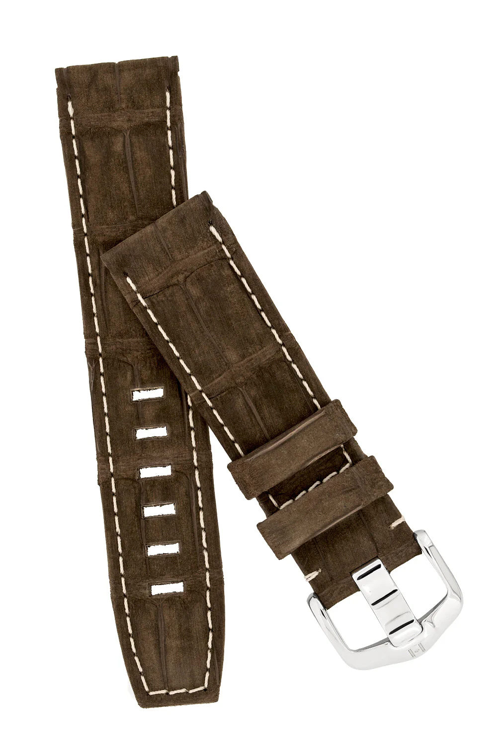 Hirsch TRITONE Nubuck Alligator Leather Watch Strap in BROWN With WHITE Stitching - Image 4