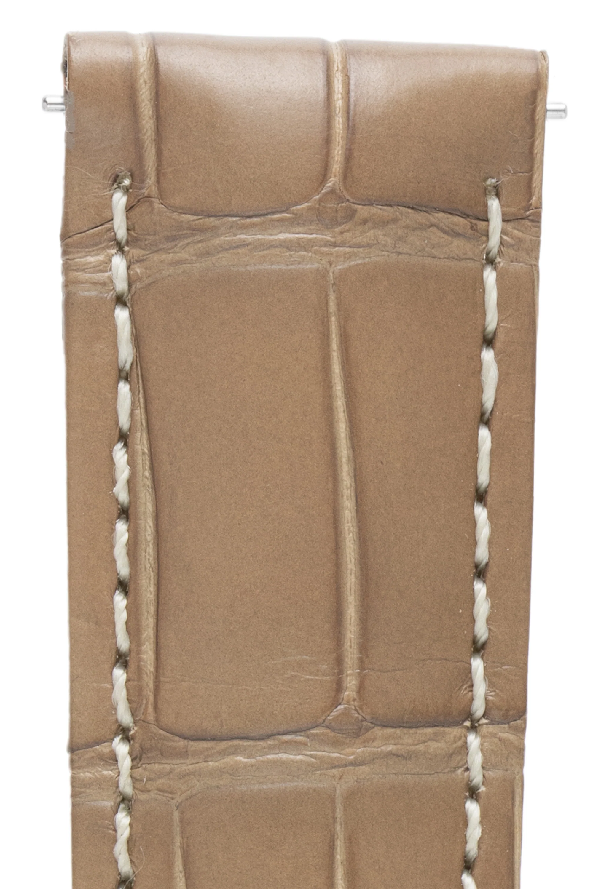 Hirsch TRITONE Padded Alligator Leather Watch Strap in BEIGE with WHITE Stitching - Image 2
