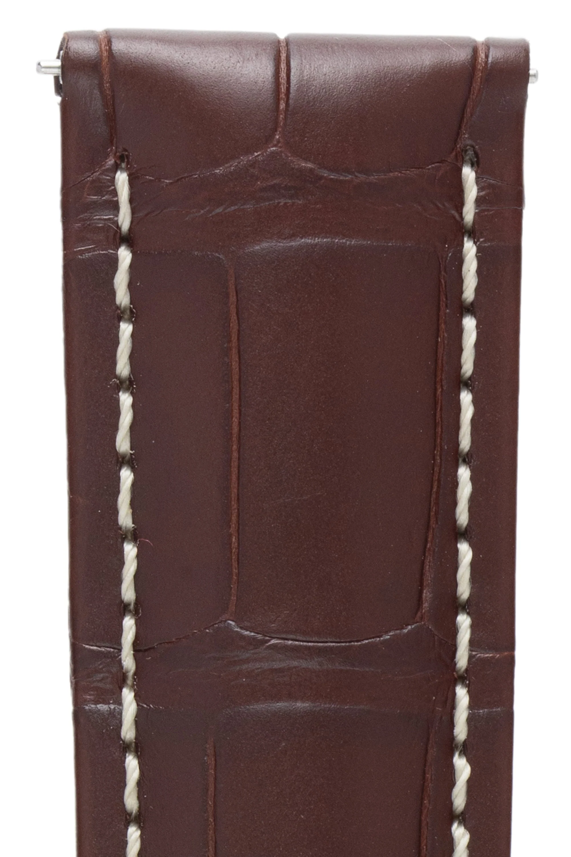Hirsch TRITONE Padded Alligator Leather Watch Strap in BROWN With WHITE Stitching - Image 2