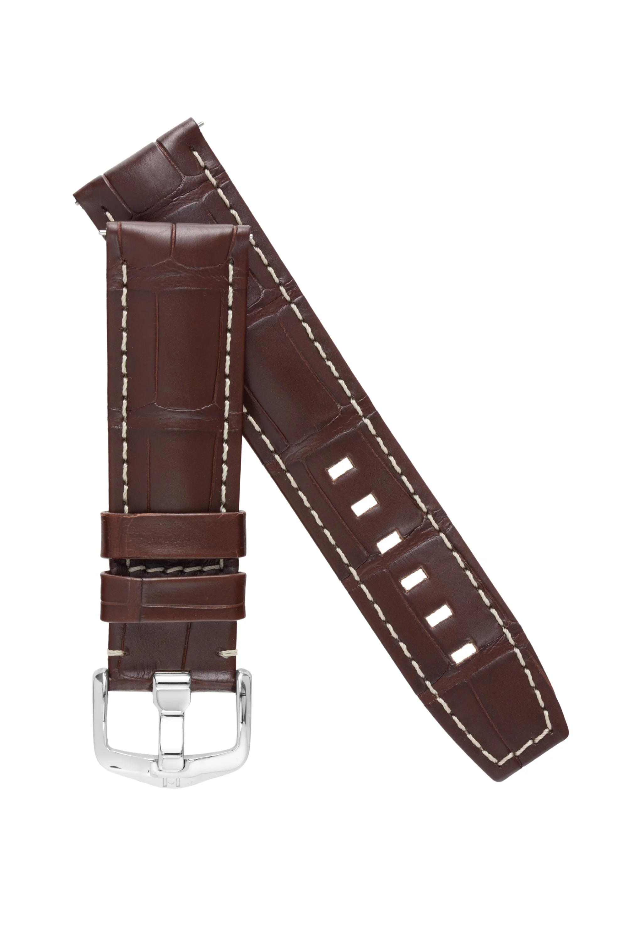 Hirsch TRITONE Padded Alligator Leather Watch Strap in BROWN With WHITE Stitching - Image 4