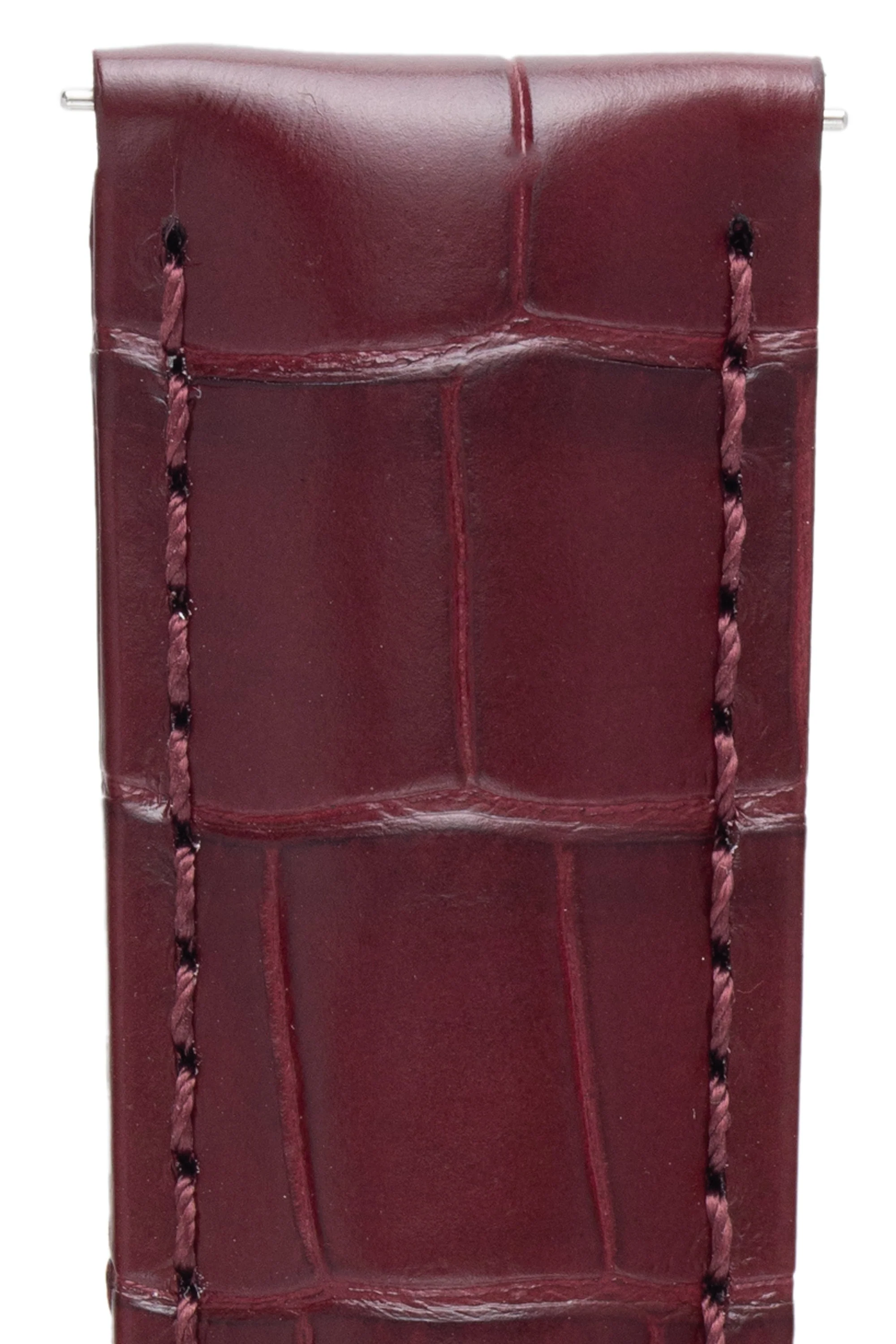 Hirsch TRITONE Padded Alligator Leather Watch Strap in BURGUNDY - Image 2