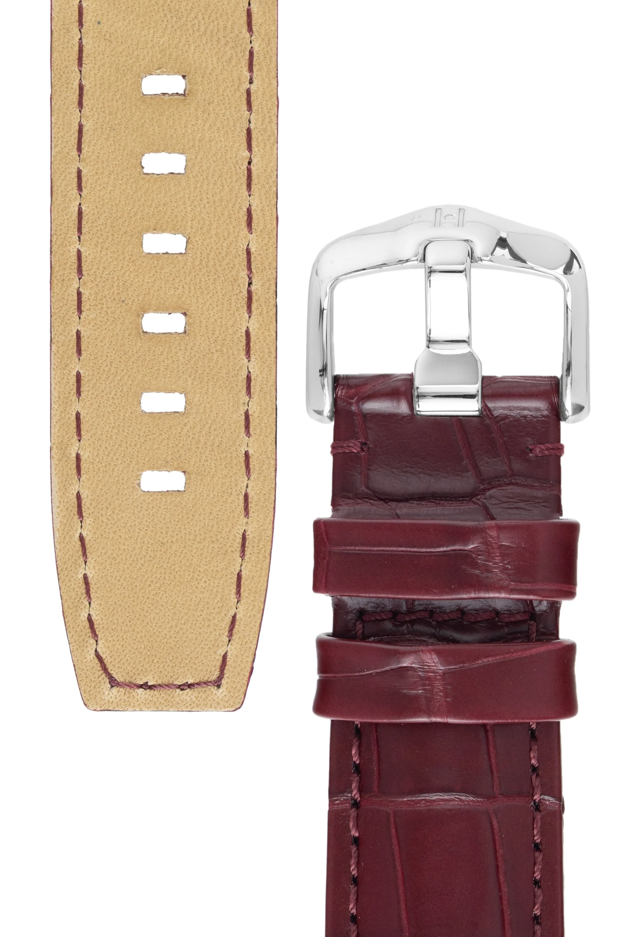 Hirsch TRITONE Padded Alligator Leather Watch Strap in BURGUNDY - Image 3