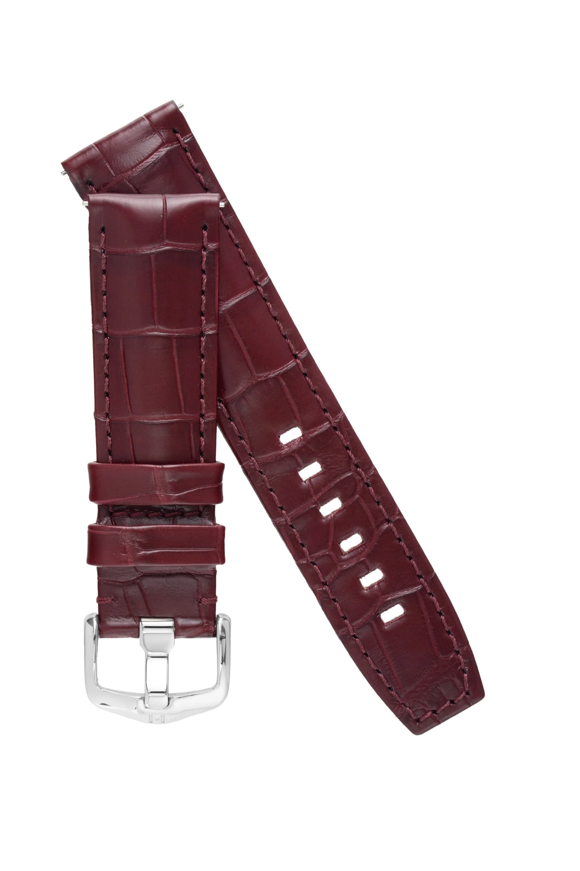 Hirsch TRITONE Padded Alligator Leather Watch Strap in BURGUNDY - Image 4