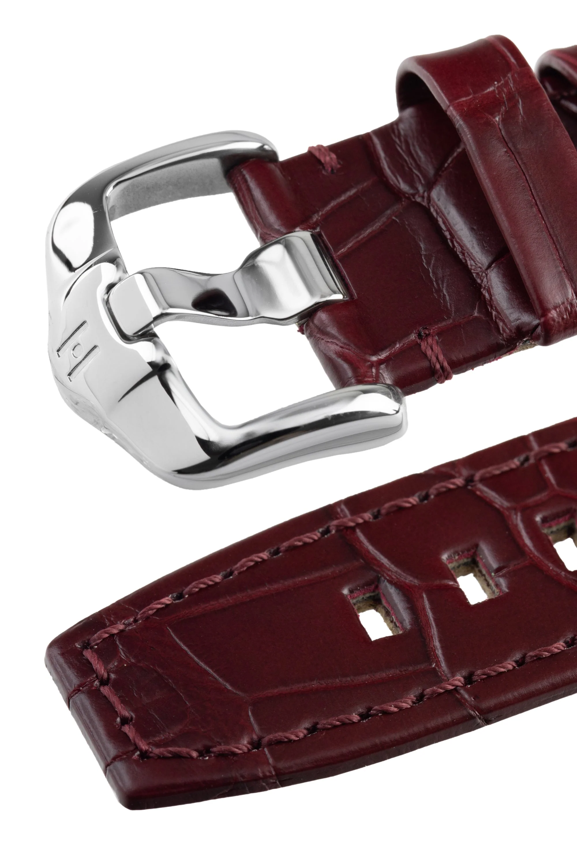 Hirsch TRITONE Padded Alligator Leather Watch Strap in BURGUNDY - Image 5