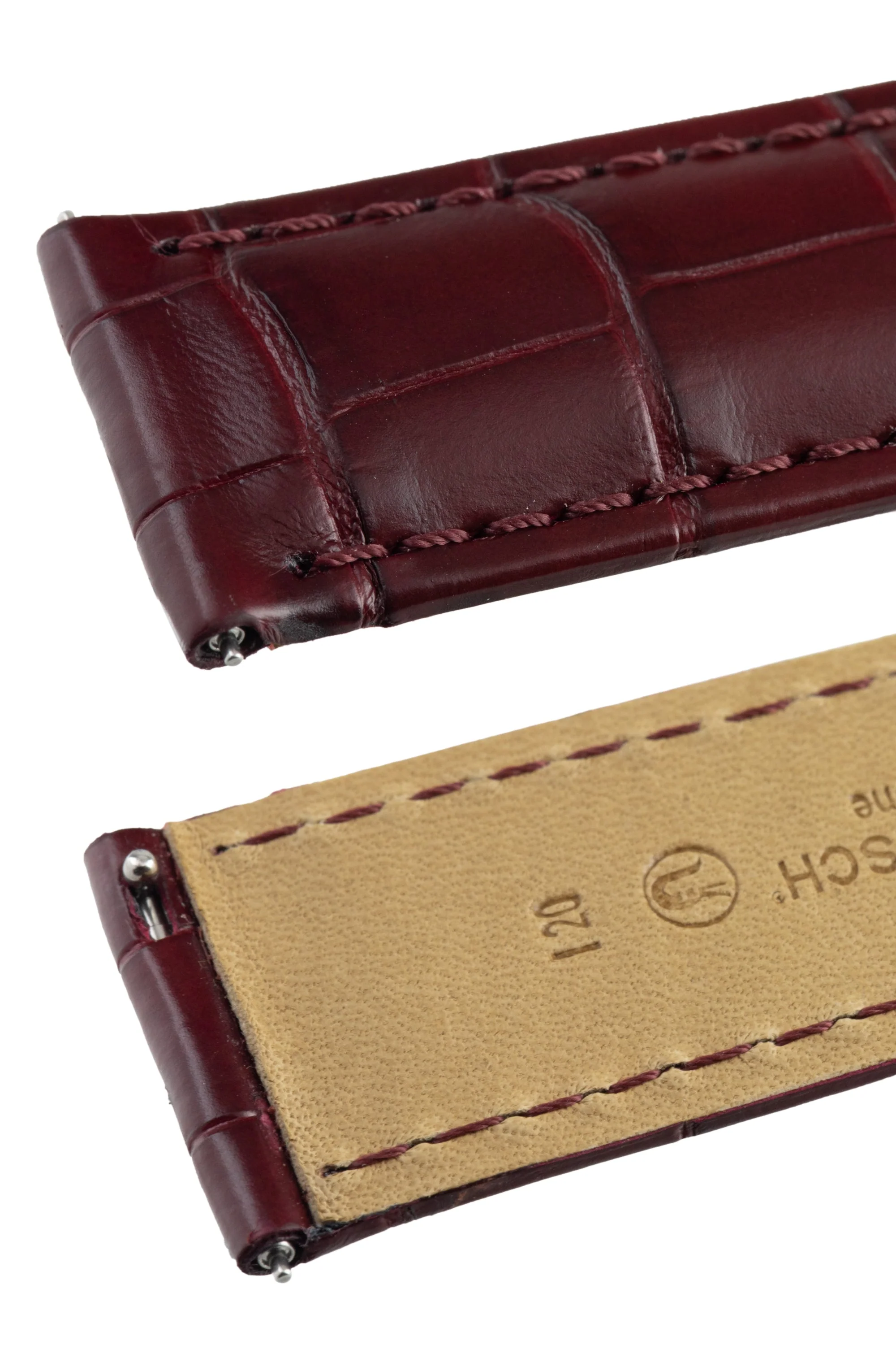 Hirsch TRITONE Padded Alligator Leather Watch Strap in BURGUNDY - Image 6