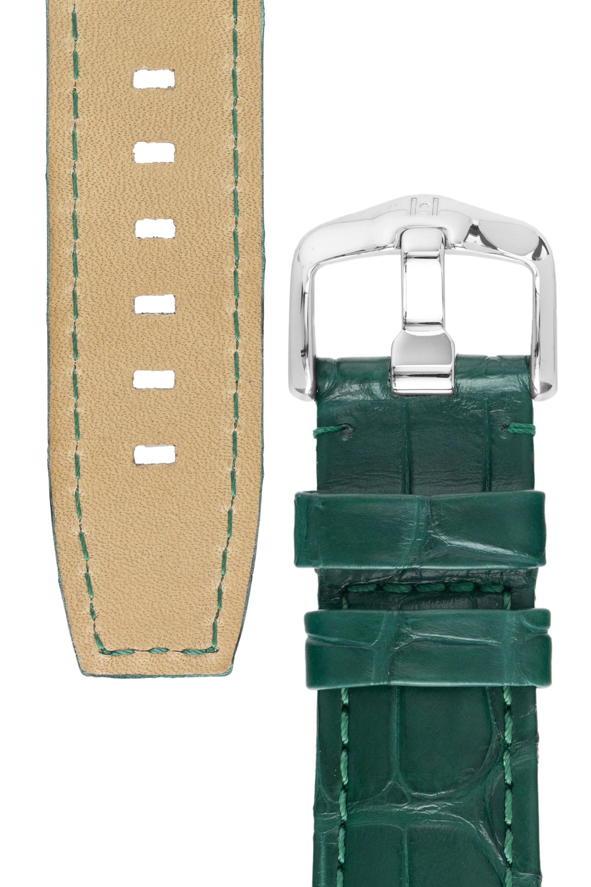Hirsch TRITONE Padded Alligator Leather Watch Strap in DARK GREEN - Image 3