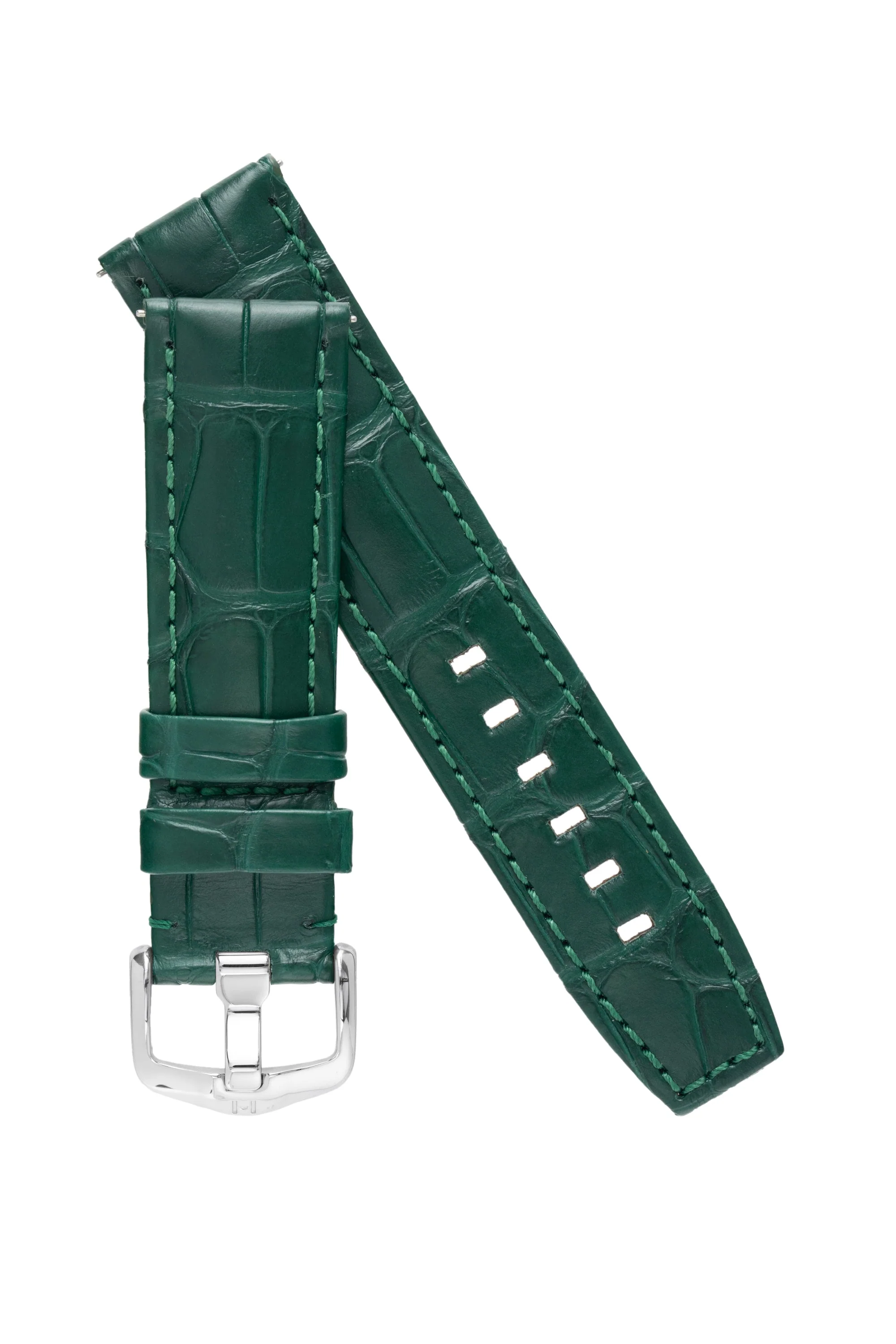Hirsch TRITONE Padded Alligator Leather Watch Strap in DARK GREEN - Image 4