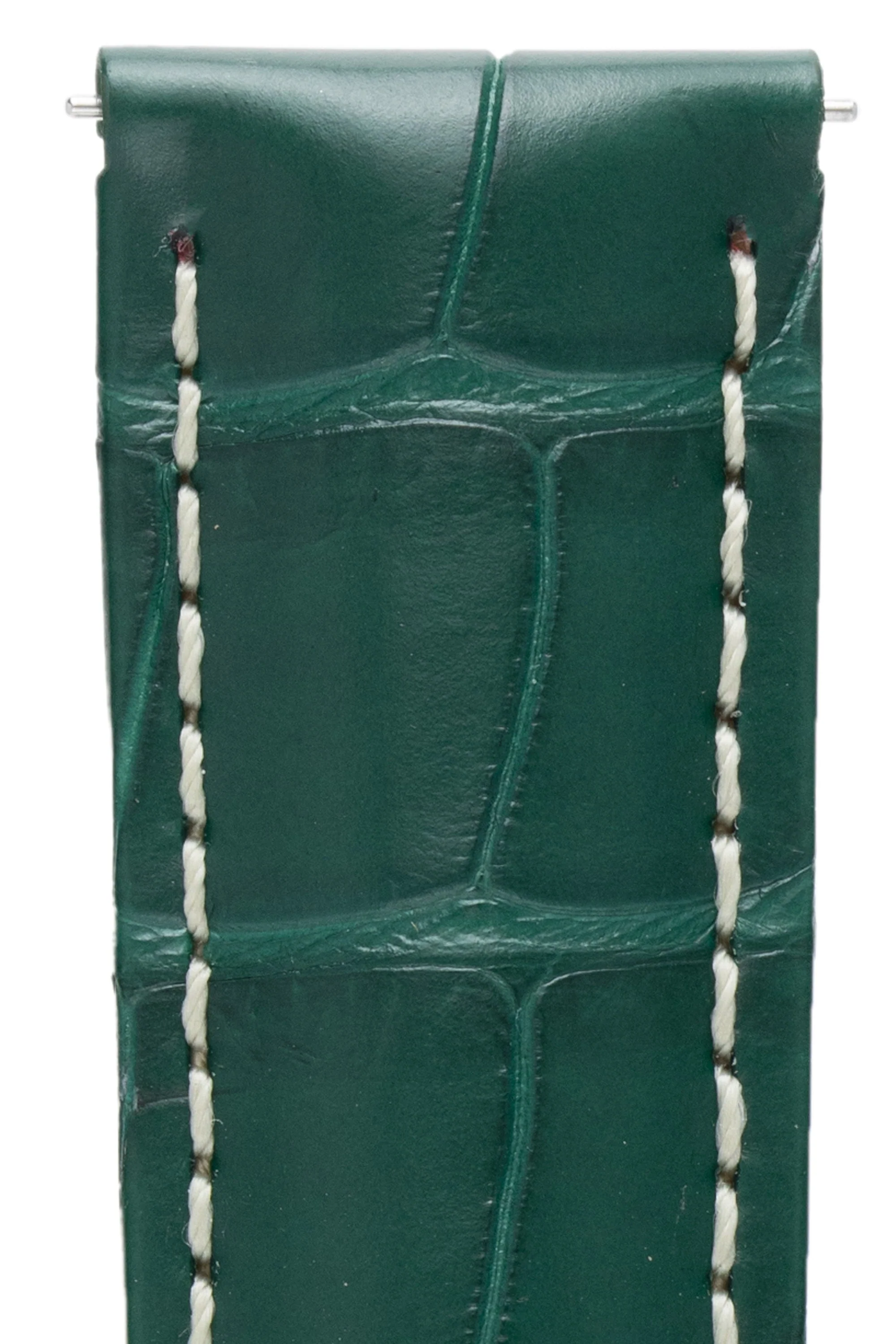 Hirsch TRITONE Padded Alligator Leather Watch Strap in DARK GREEN With WHITE Stitching - Image 2
