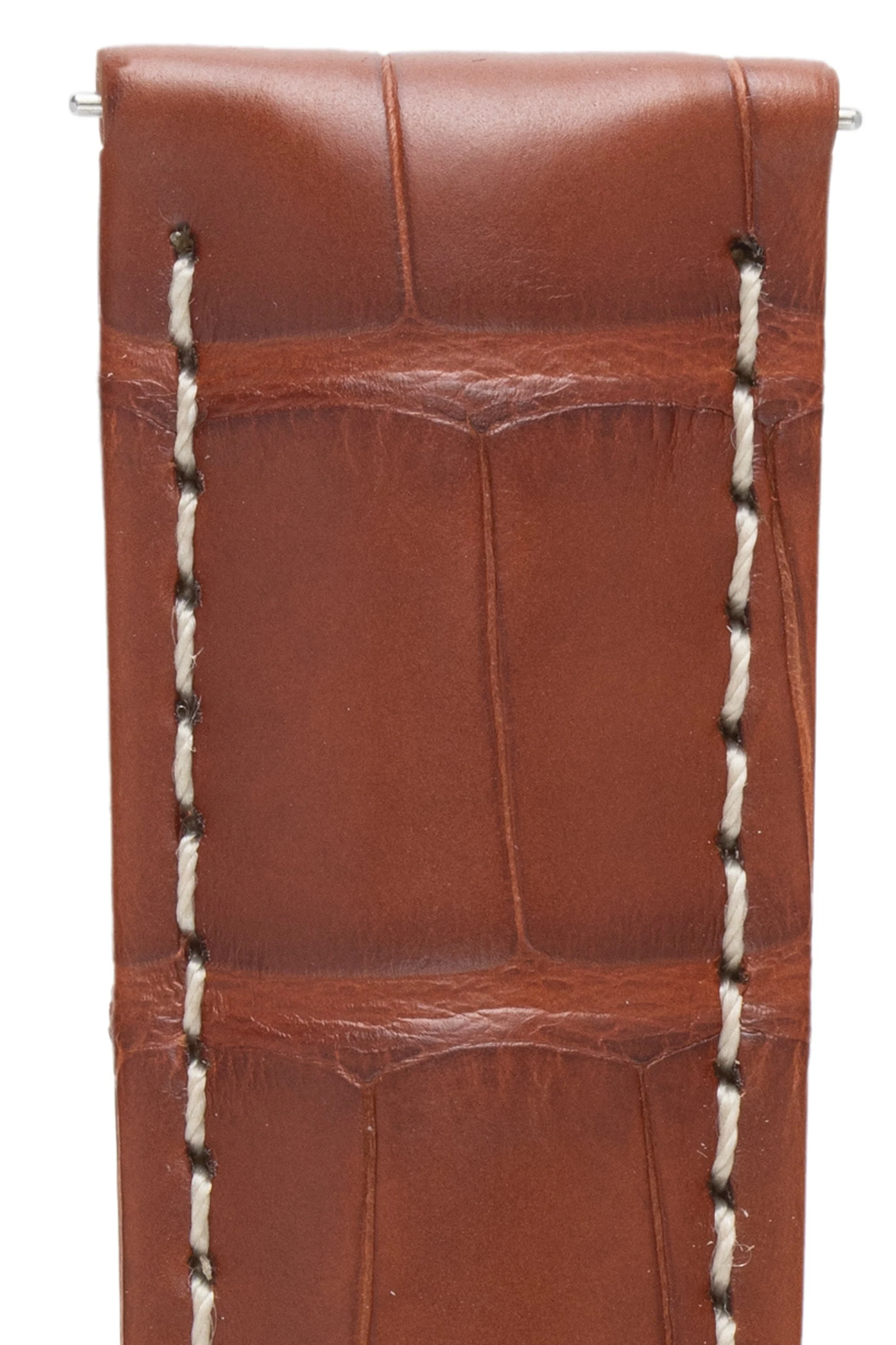Hirsch TRITONE Padded Alligator Leather Watch Strap in GOLD BROWN With WHITE Stitching - Image 2