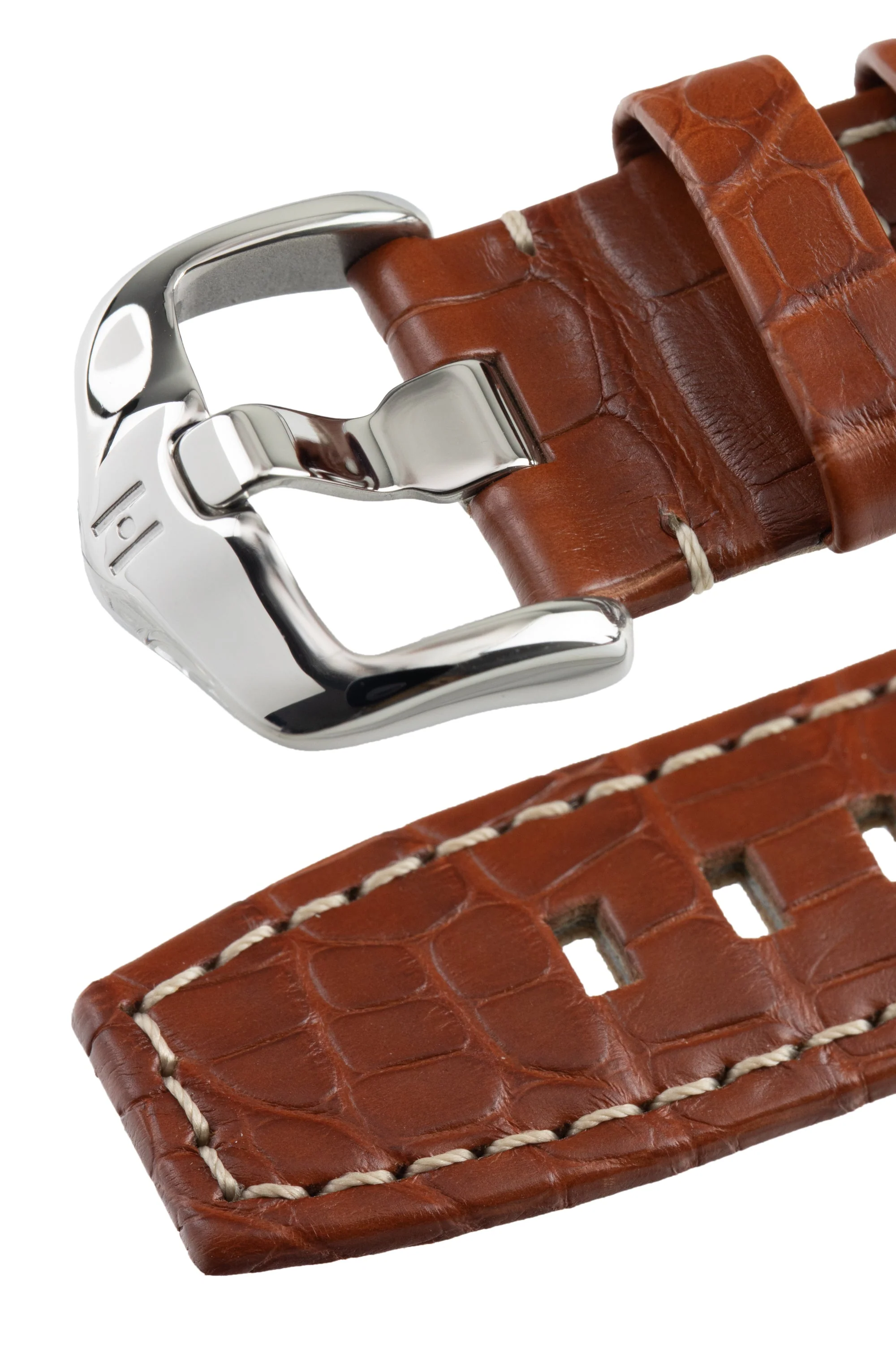 Hirsch TRITONE Padded Alligator Leather Watch Strap in GOLD BROWN With WHITE Stitching - Image 5
