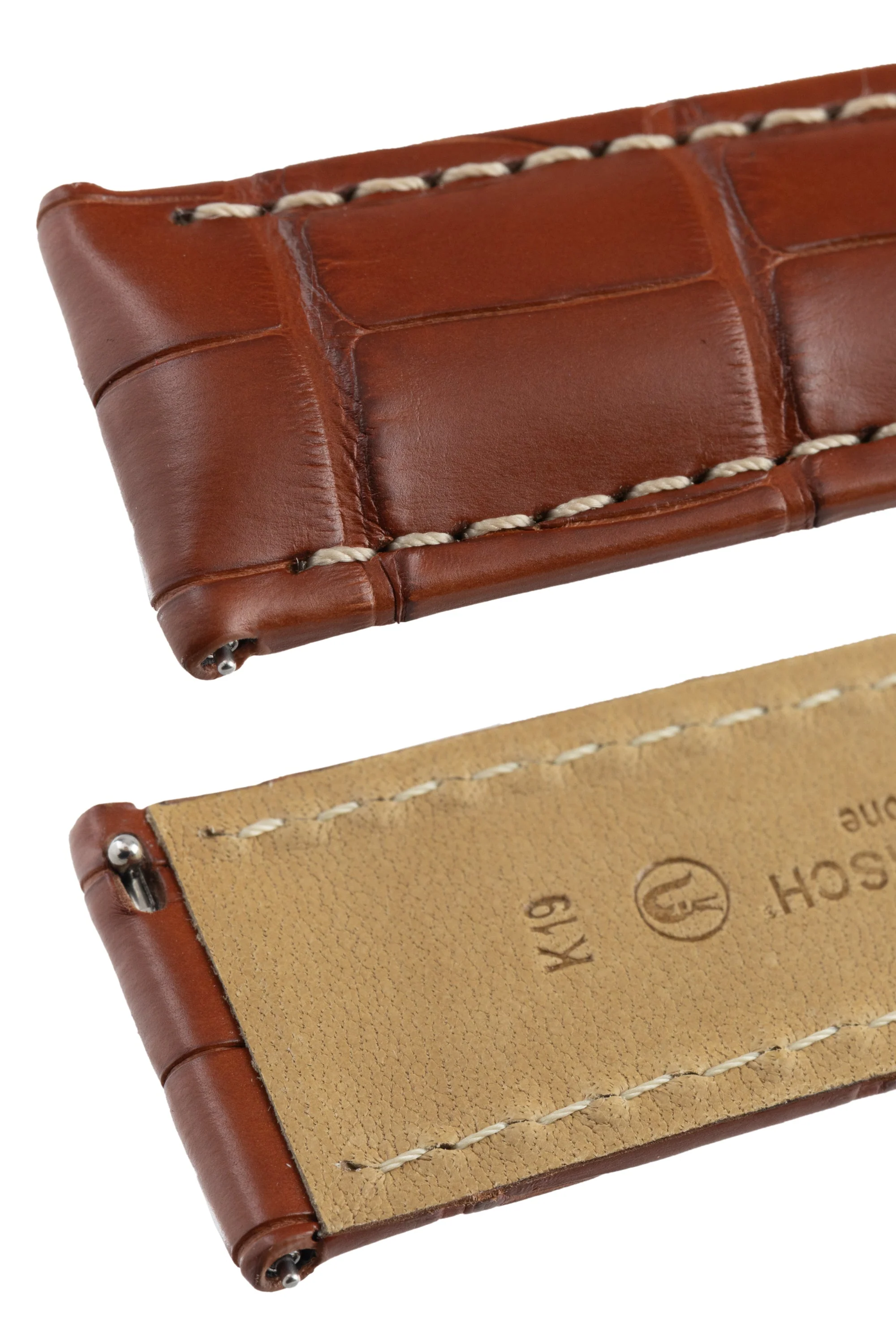 Hirsch TRITONE Padded Alligator Leather Watch Strap in GOLD BROWN With WHITE Stitching - Image 6